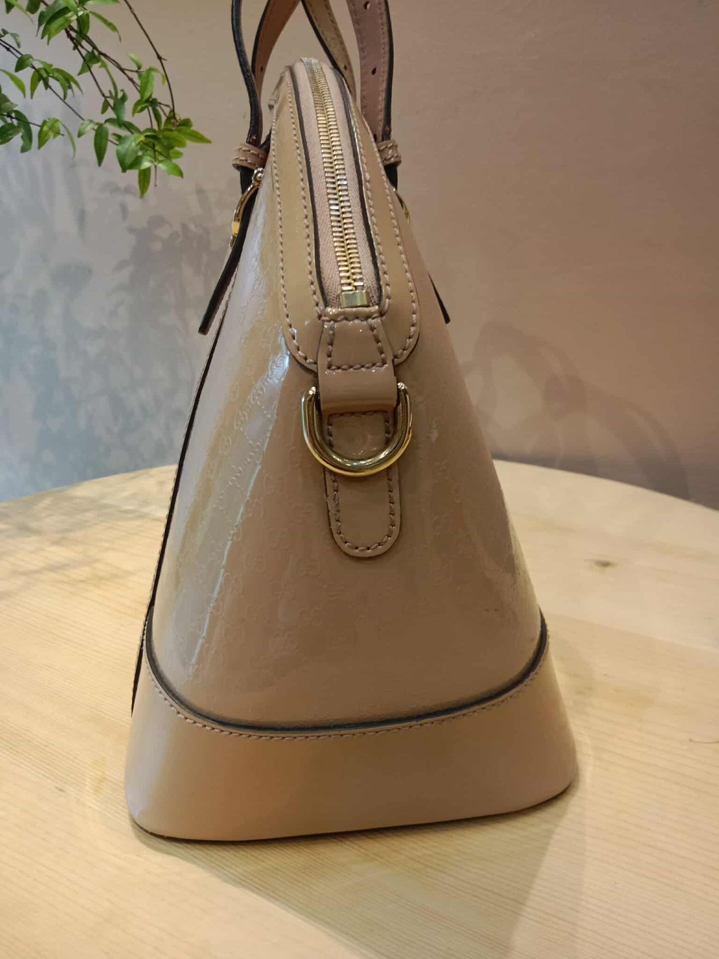 Gucci Beige Microguccissima Nice Patent Leather Satchel Bag