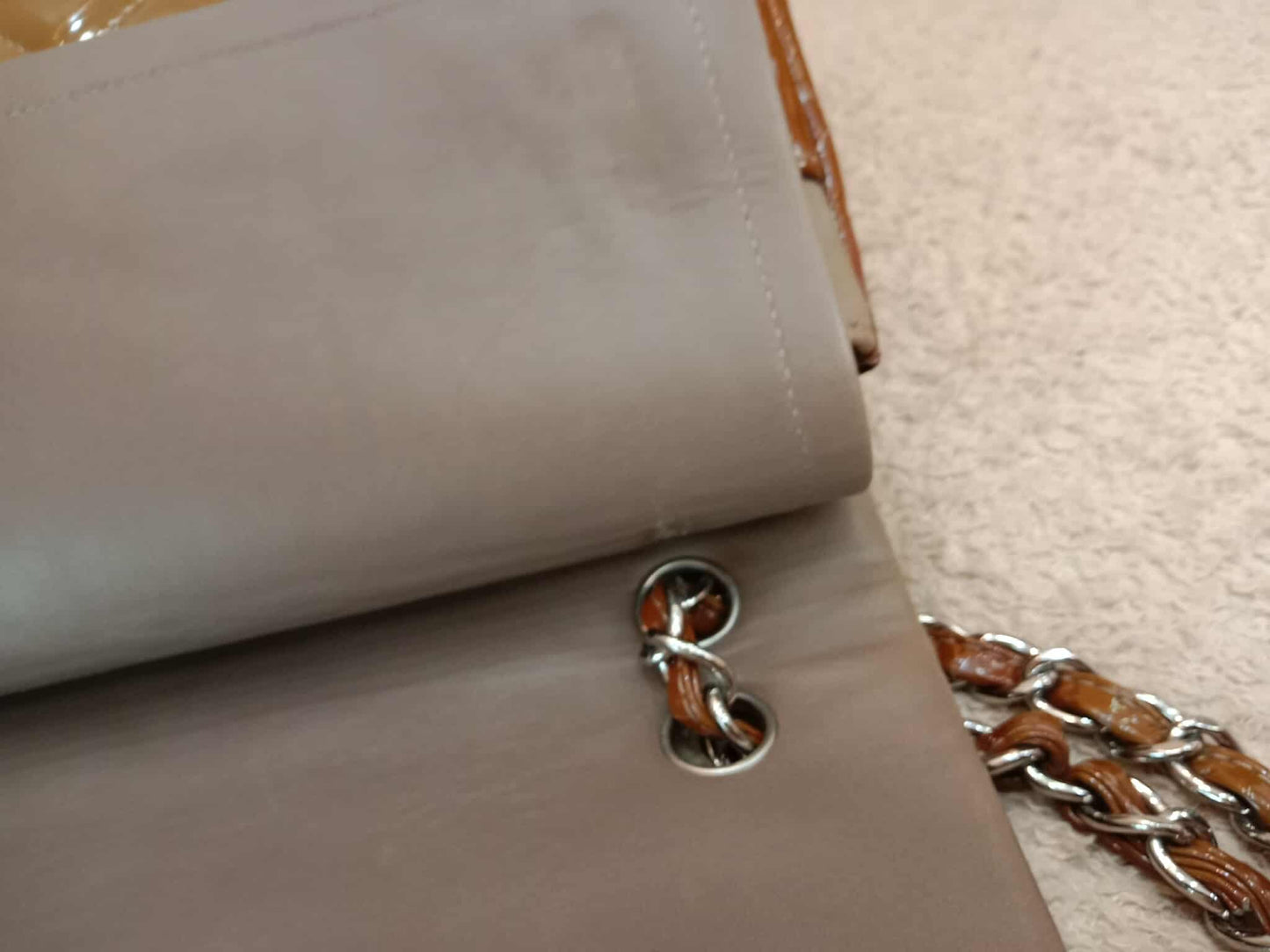 Chanel Quilted Maxi Double Flap Patent Tan Series 15