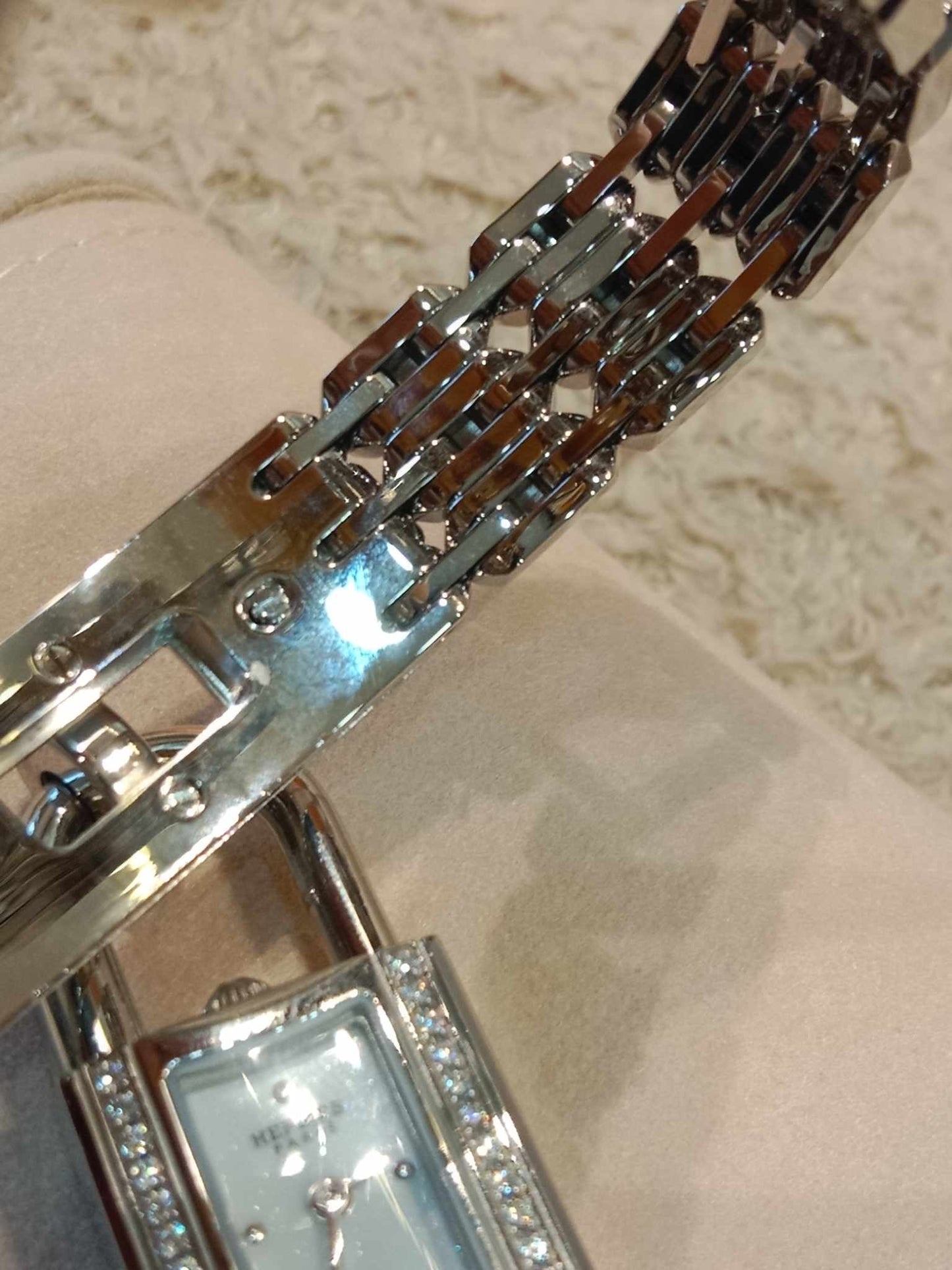 Hermes Stainless Steel Diamond 16mm Kelly Quartz Watch