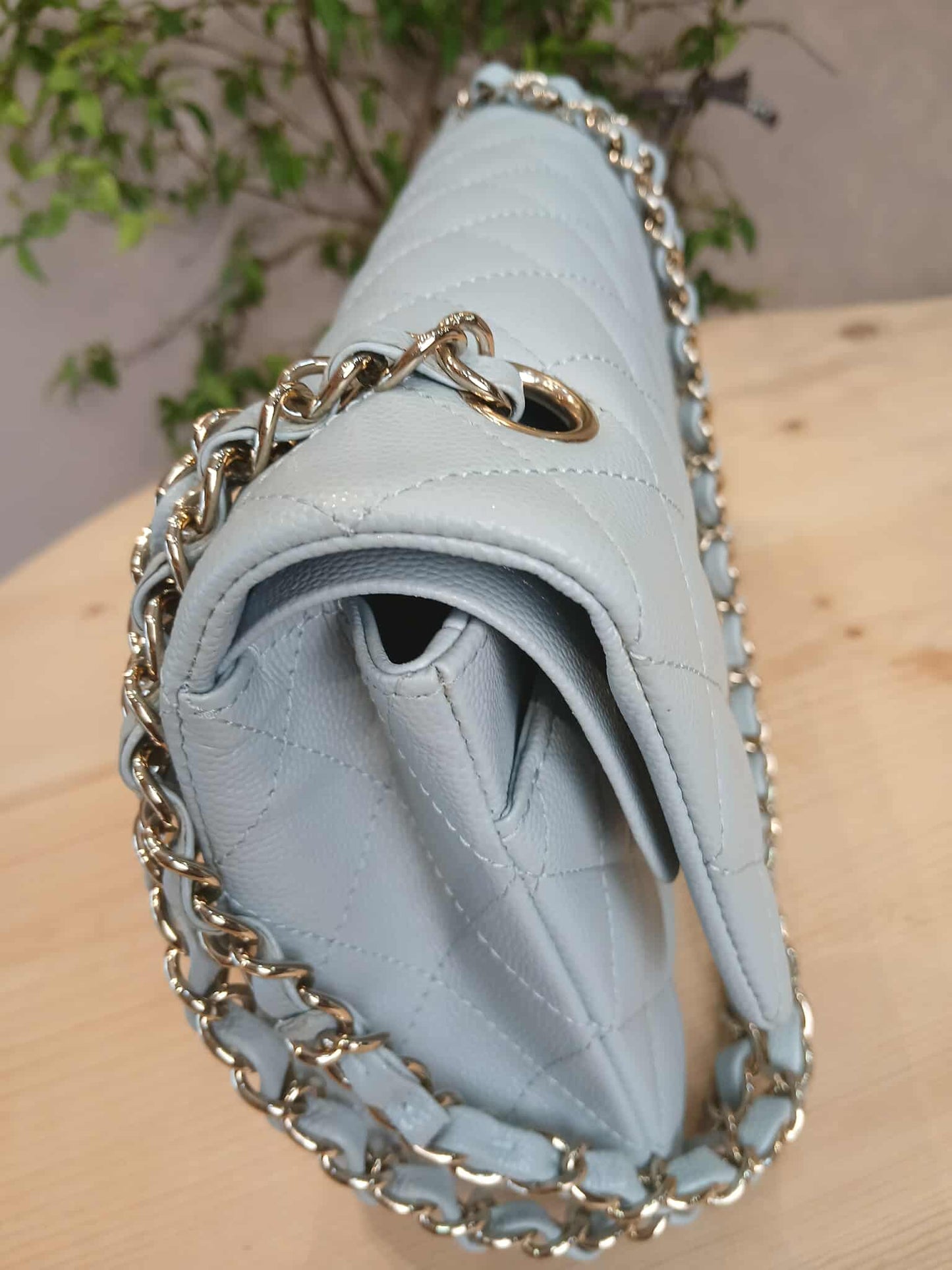 Chanel Quilted Double Flap Powder Blue Medium Caviar Microchipped