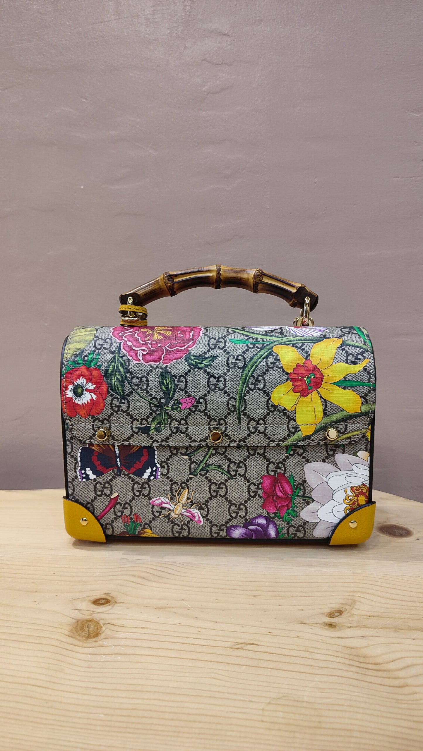 Gucci GG Floral Bamboo Bag Yellow