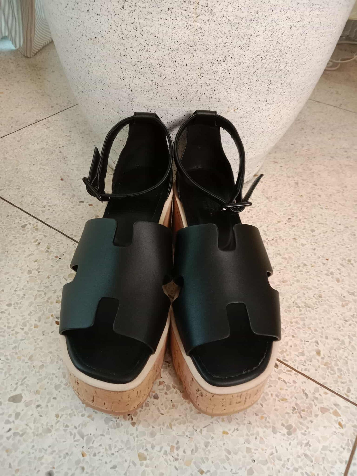 Hermes Wedge Sandals Black Size 38