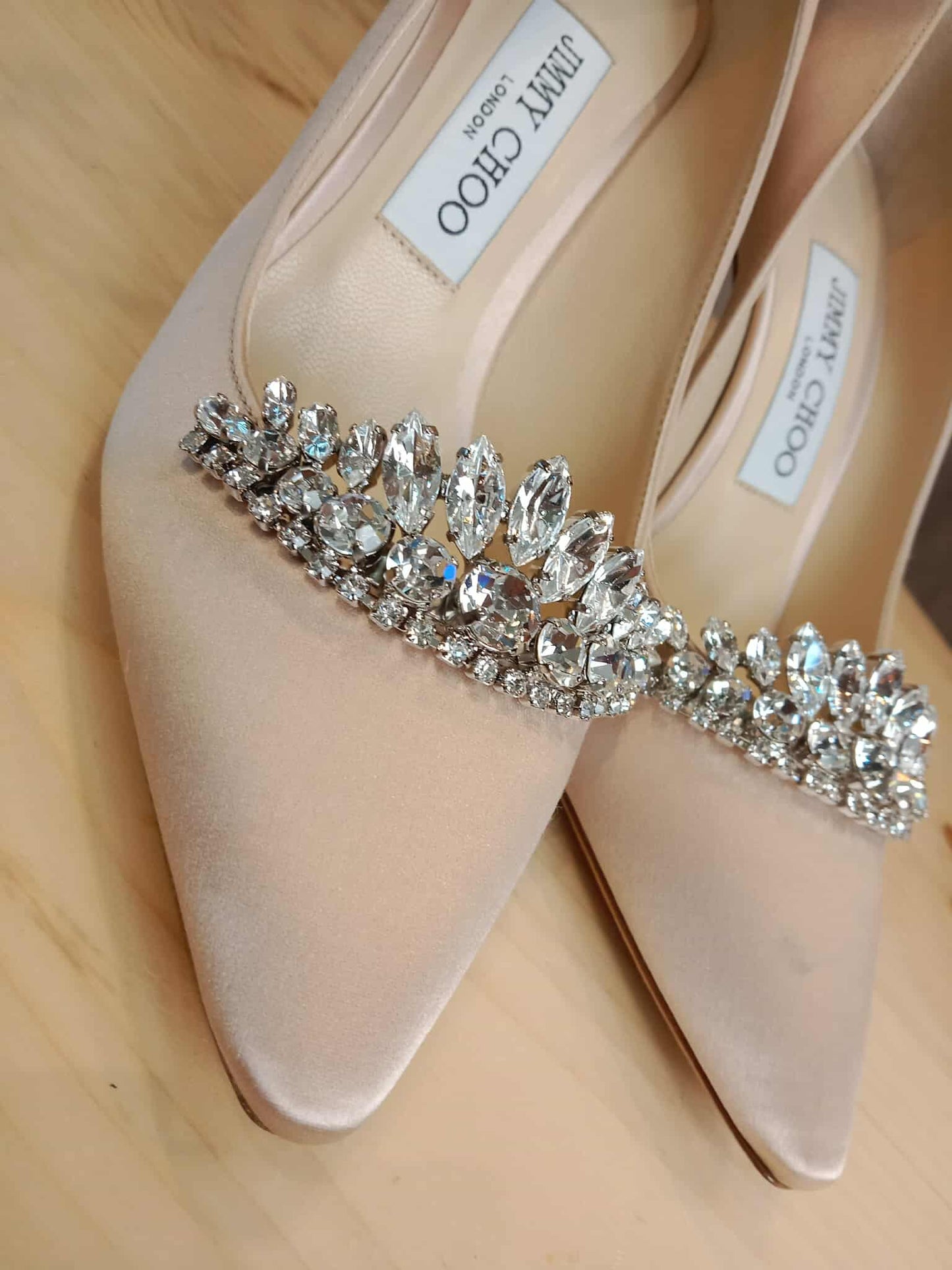 Jimmy Choo Cream Satin Crystal Embellished Pumps Size 37