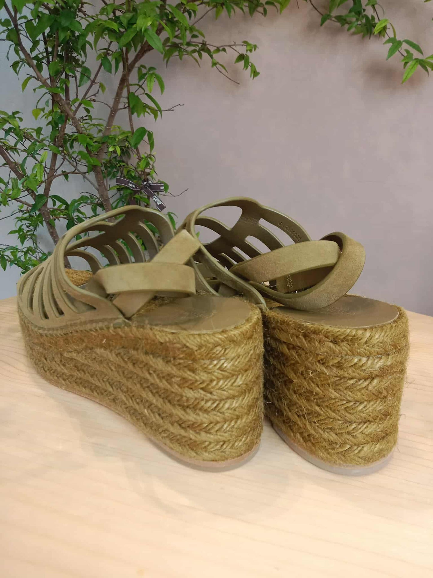 Hermes Espadrille Wedge Sandals Khaki SIze 37