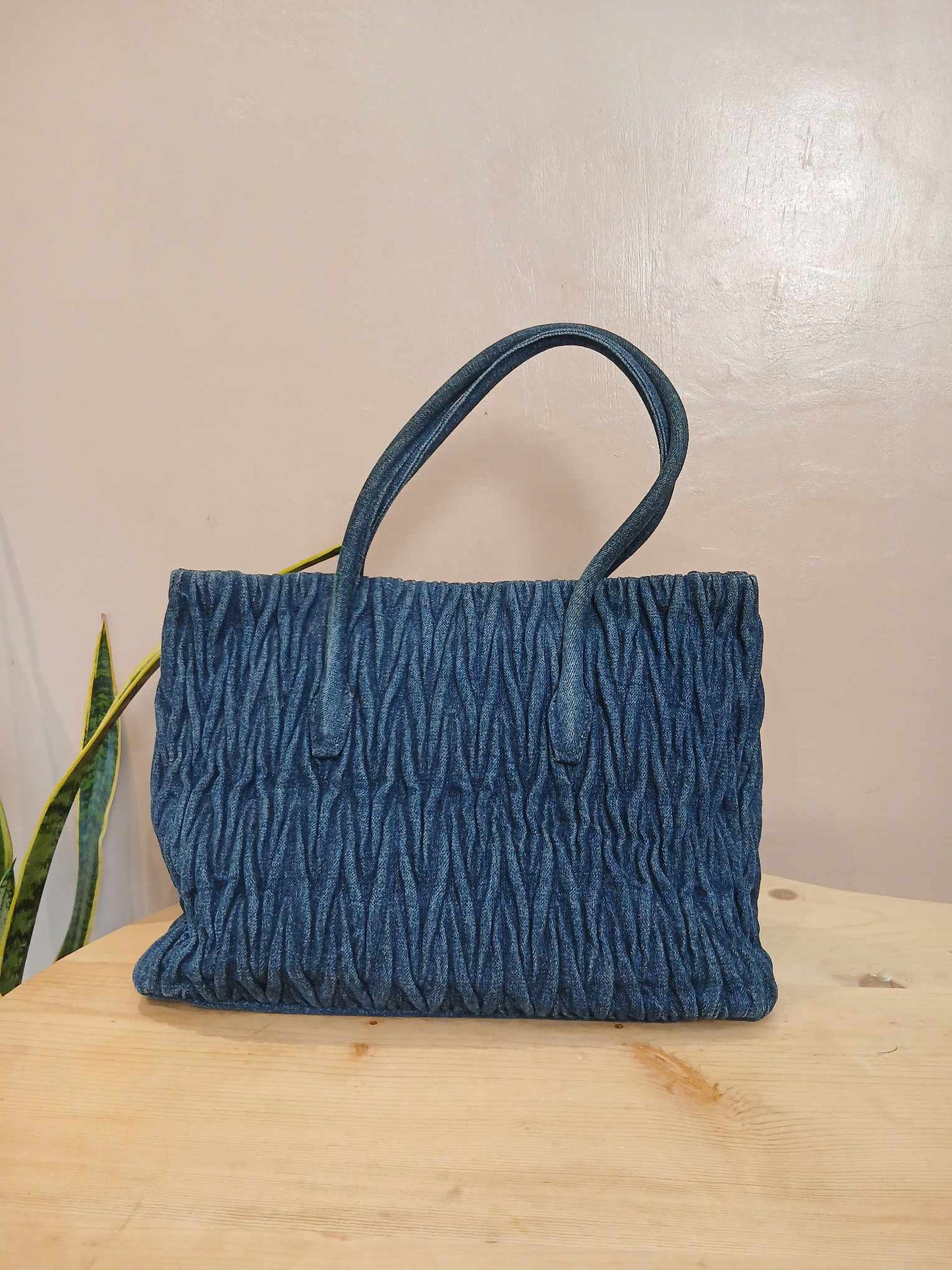 Miu Miu Matelasse Denim Tote Blue