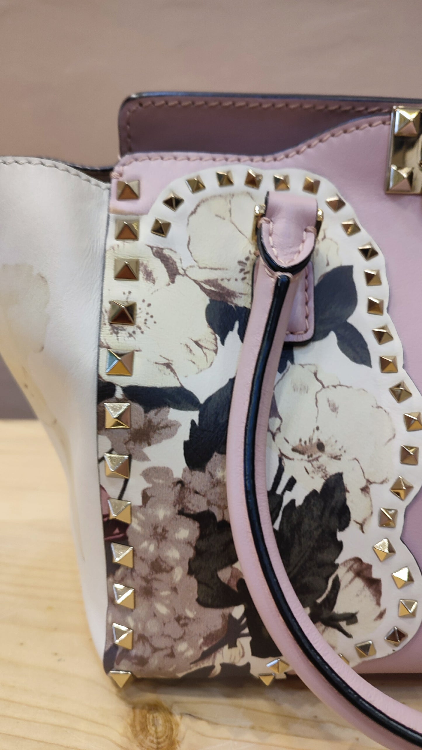 Valentino Rockstud Floral Pink Tote Bag