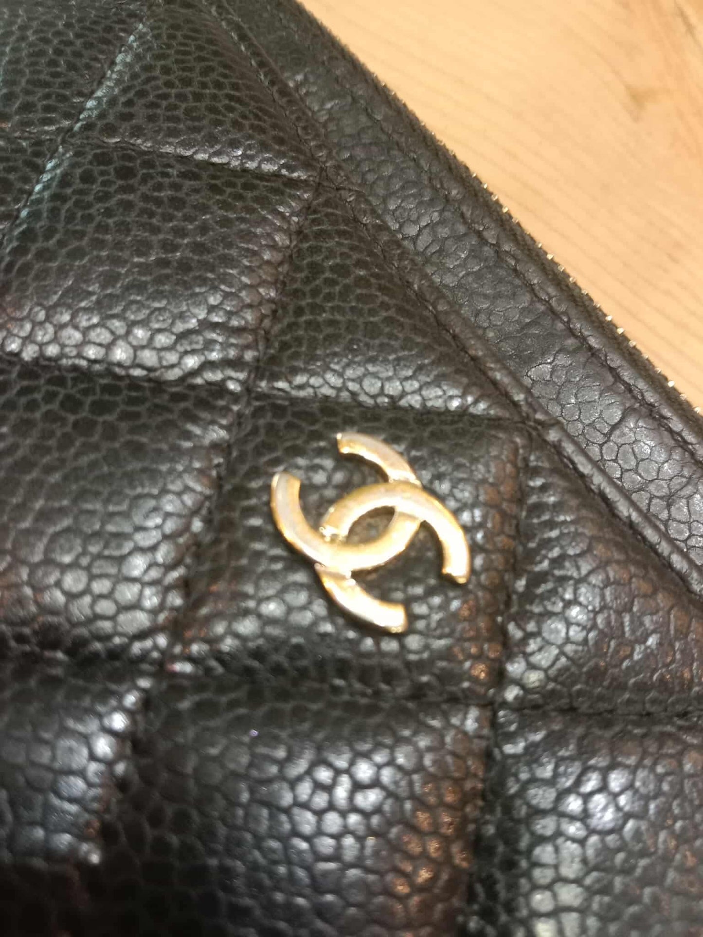 Chanel Black Quilted Caviar Leather Zip Pouch Series 25