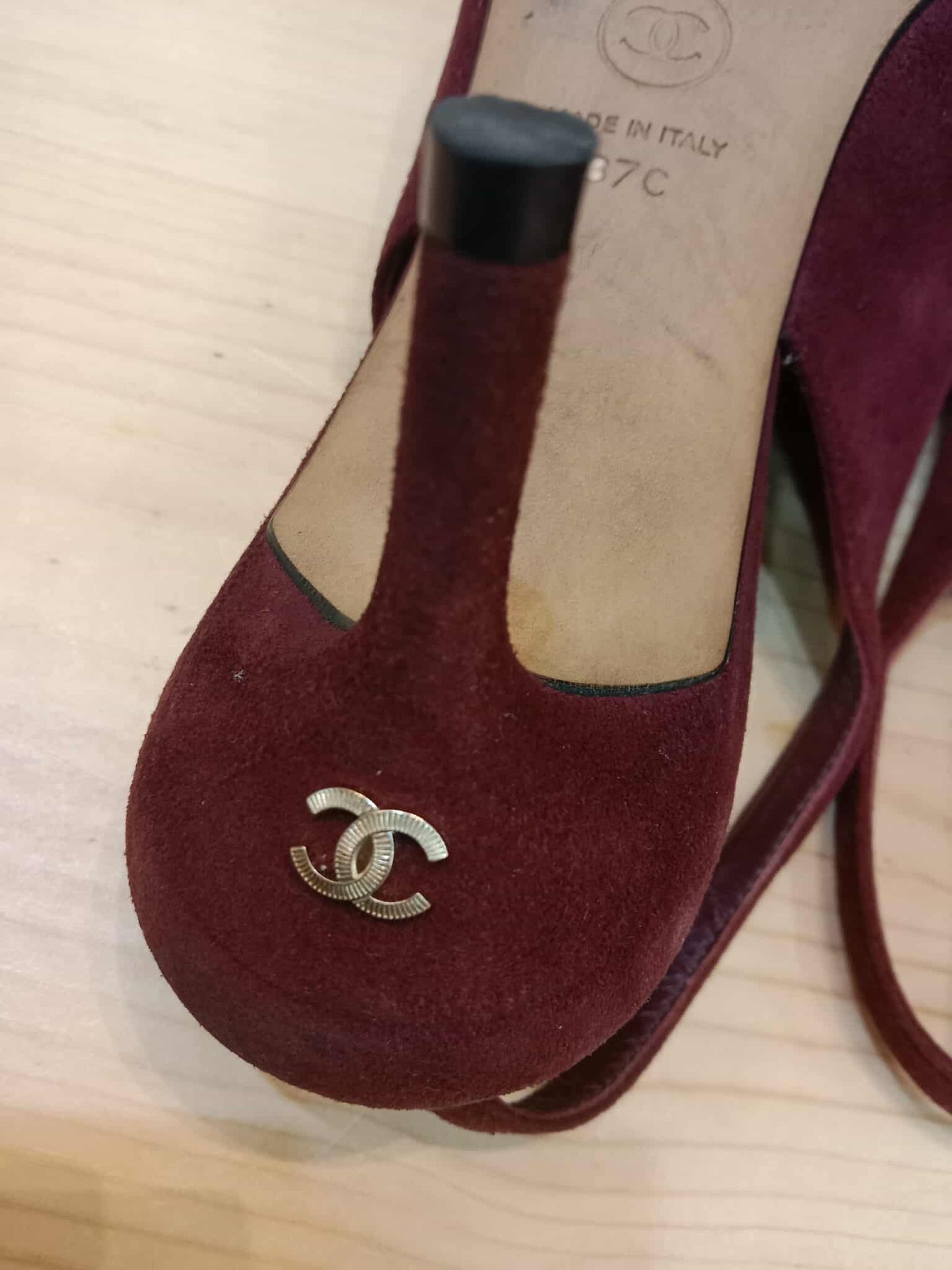 Chanel Suede Slingback Mules Maroon 37C