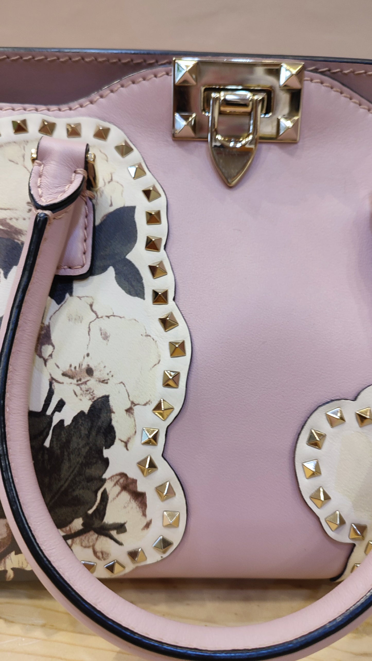 Valentino Rockstud Floral Pink Tote Bag