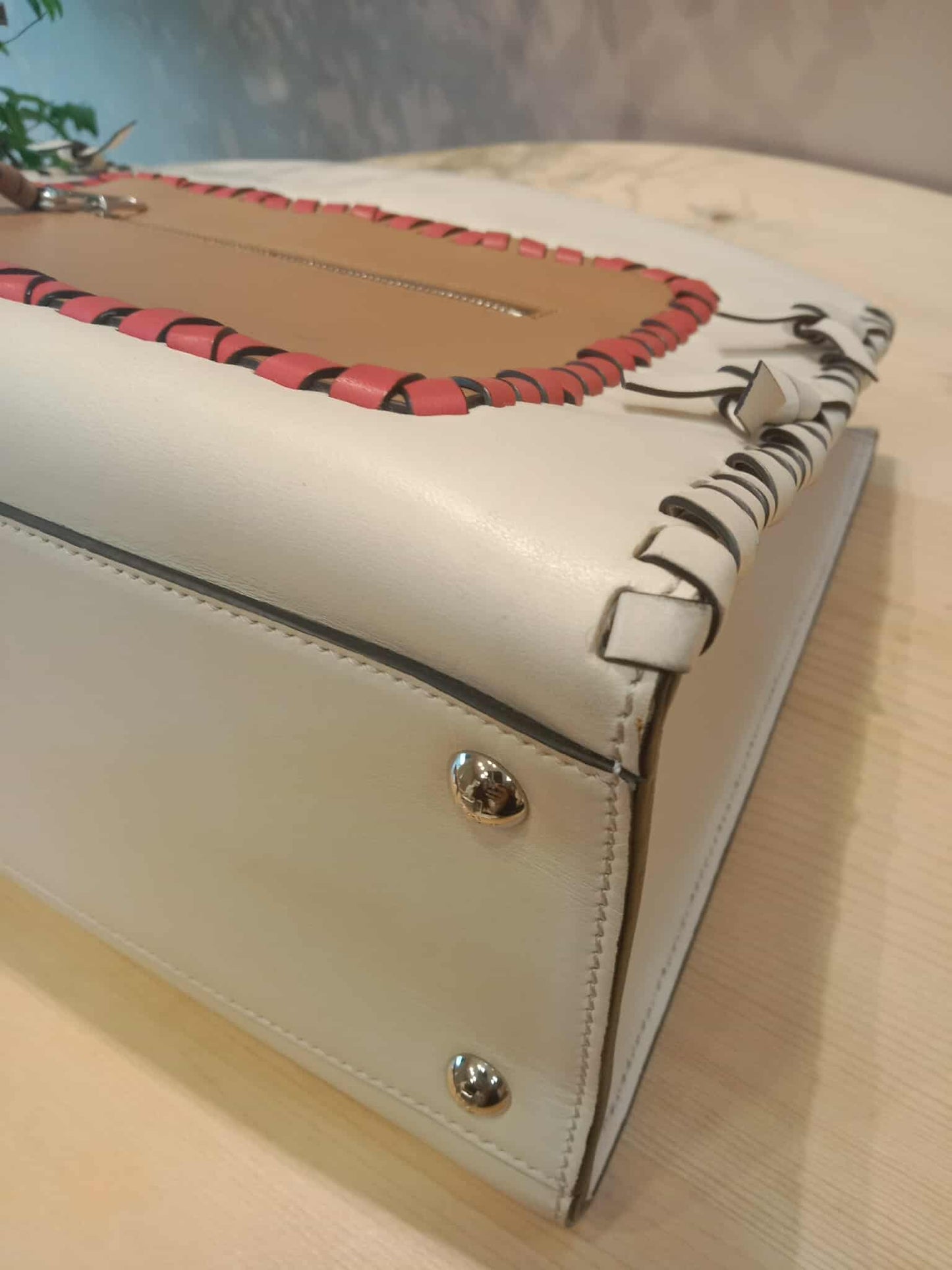 Fendi White Whipstitch Runaway Leather Satchel Bag