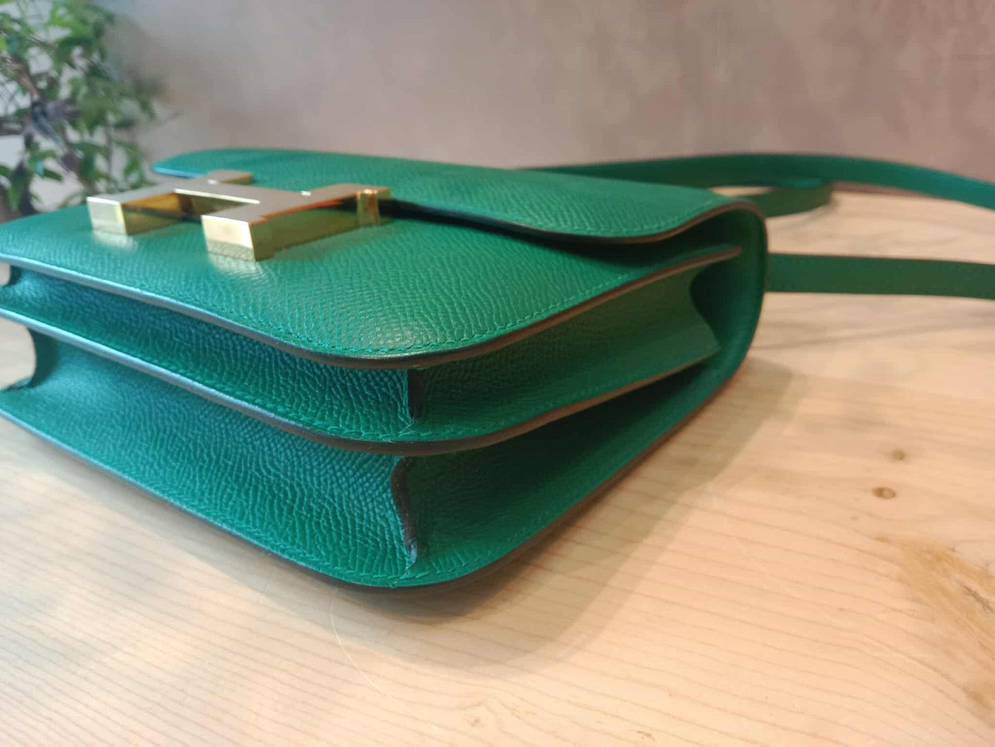 Hermes Constance 18 Green Epsom Stamp C 2018