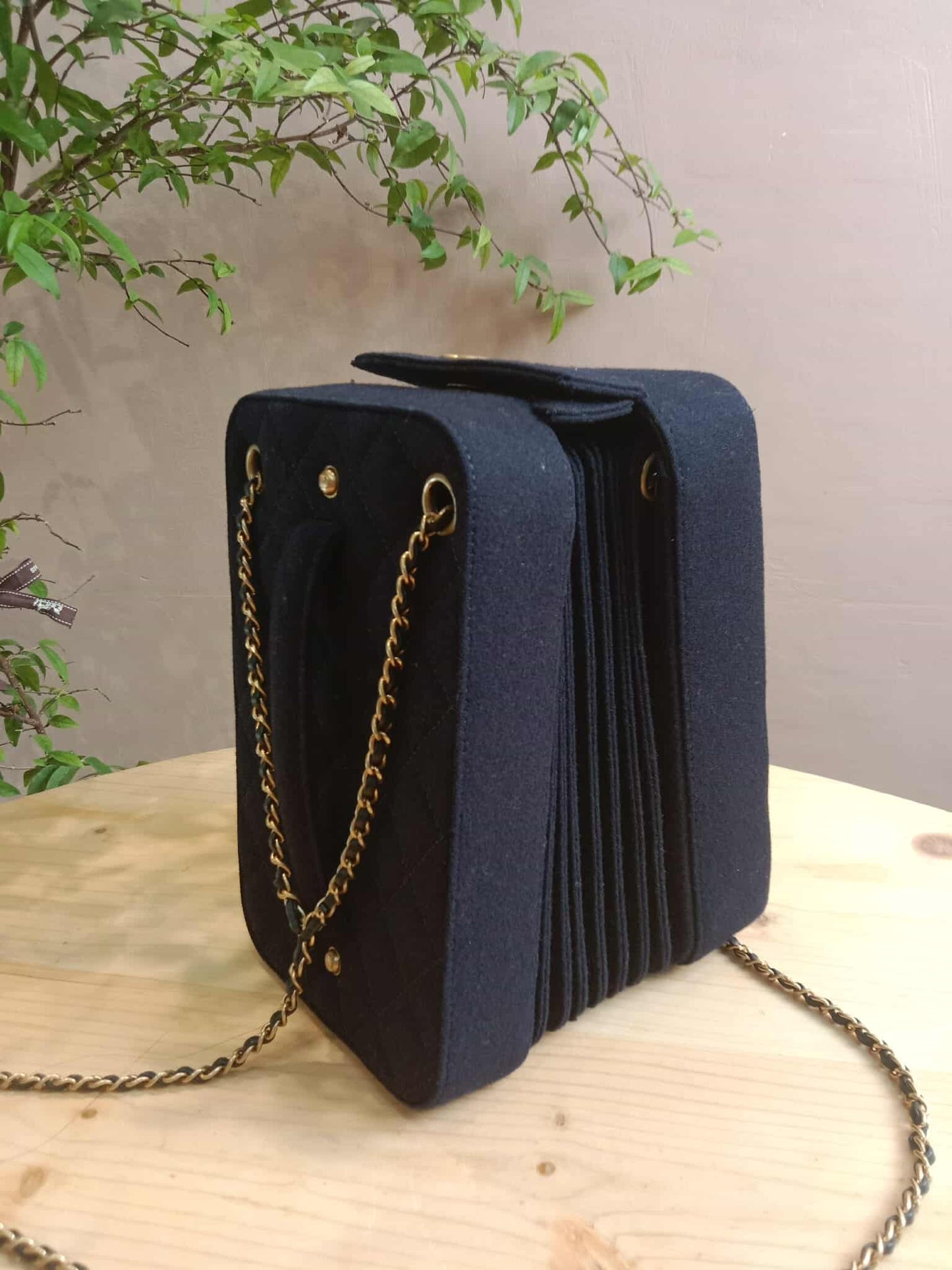 Chanel Paris-Hamburg Accordion Quilted Navy Blue Wool Aged Crossbody Runway Bag Series 25