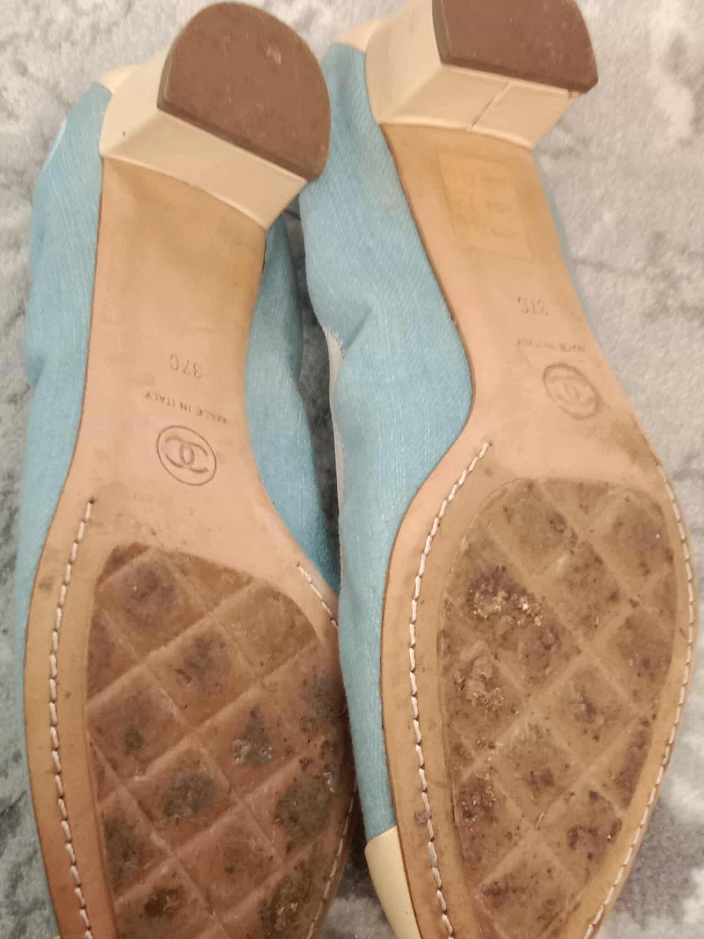 Chanel Coco Mark Ballerina Denim Pumps Size 37C