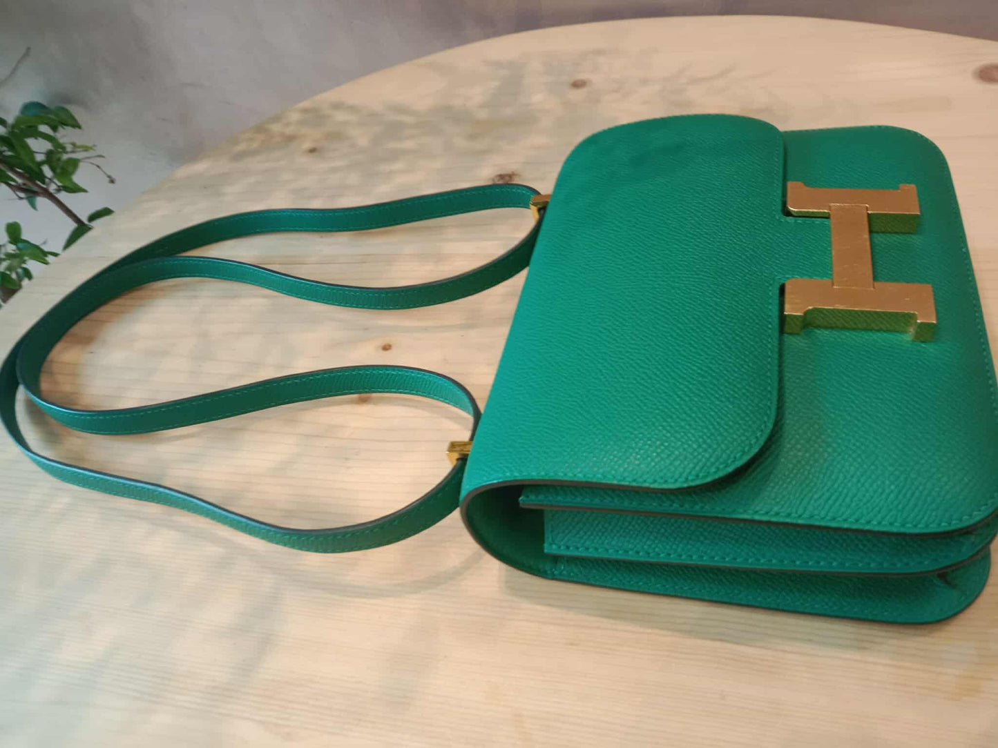 Hermes Constance 18 Green Epsom Stamp C 2018