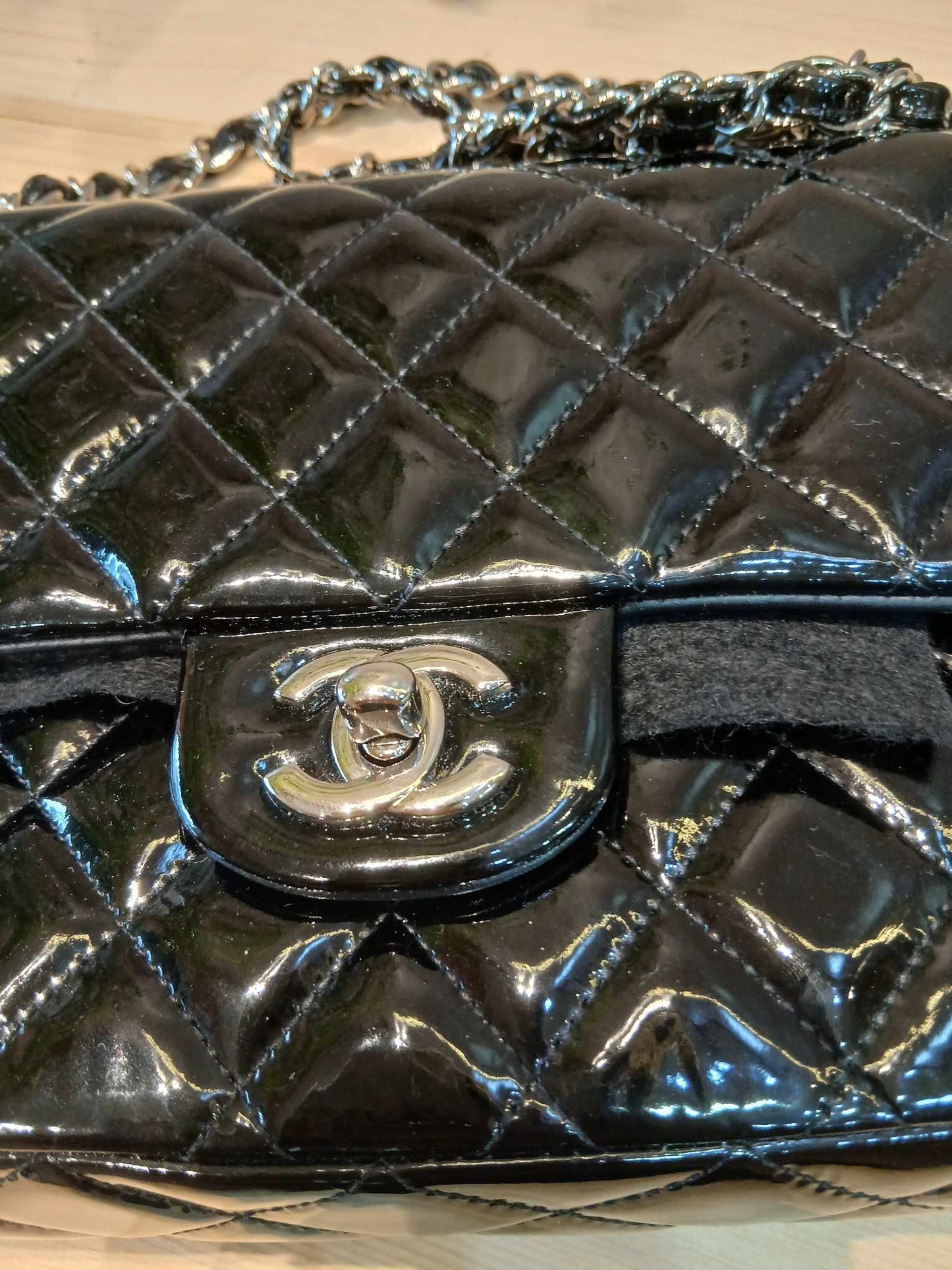 Chanel Classic Quilted Patent Double Flap Bag Black Medium Series 20