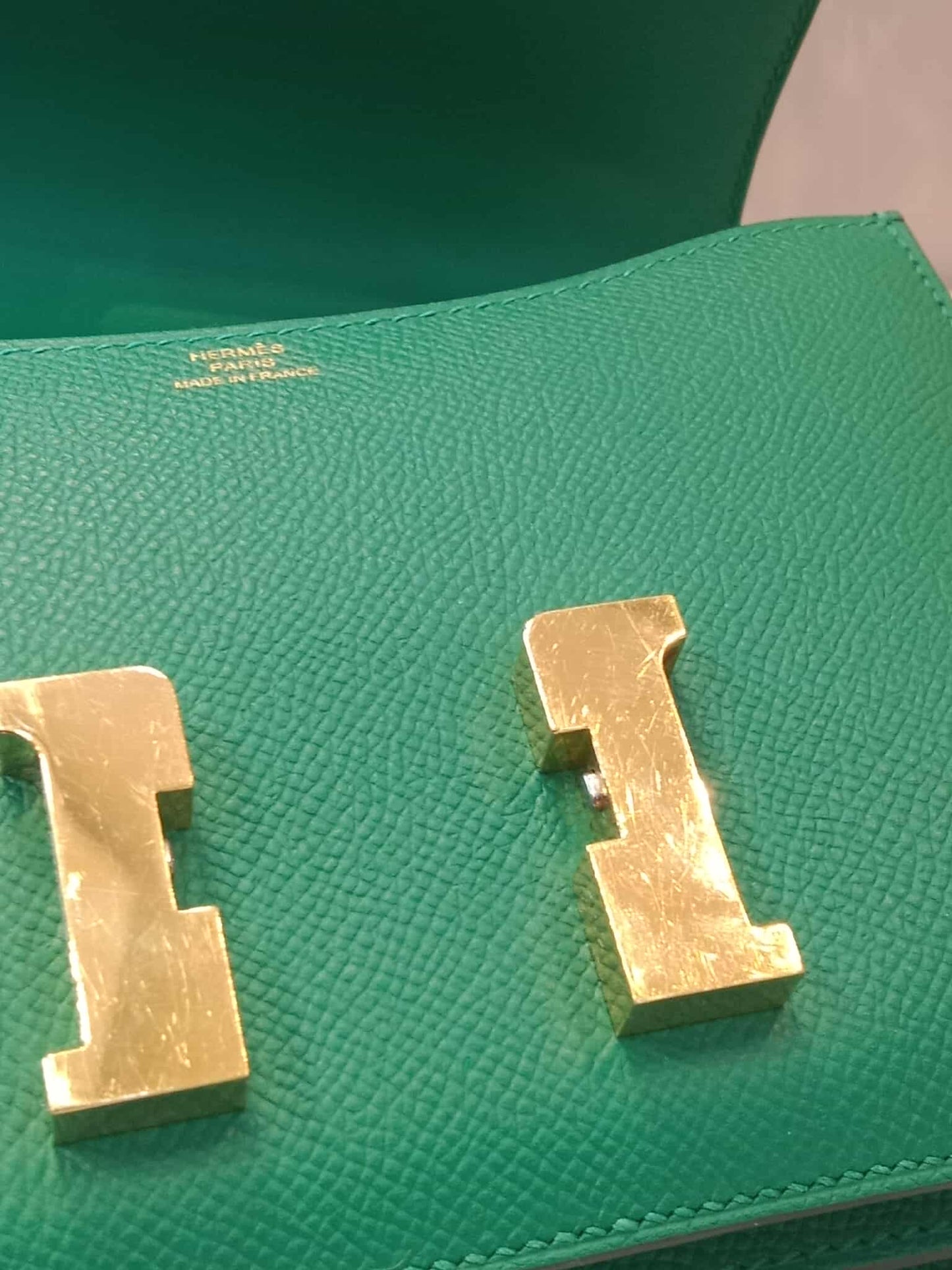 Hermes Constance 18 Green Epsom Stamp C 2018