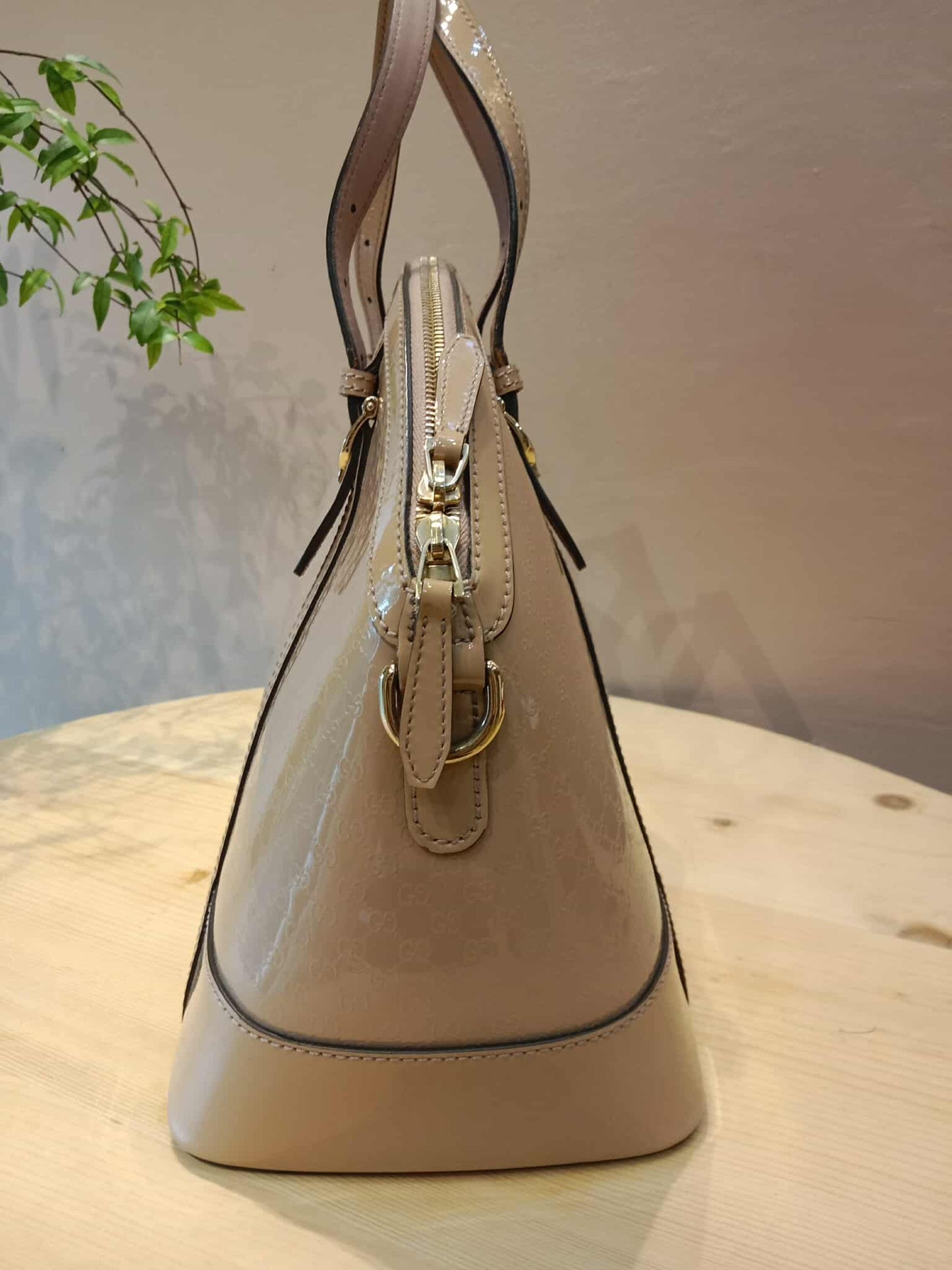 Gucci Beige Microguccissima Nice Patent Leather Satchel Bag