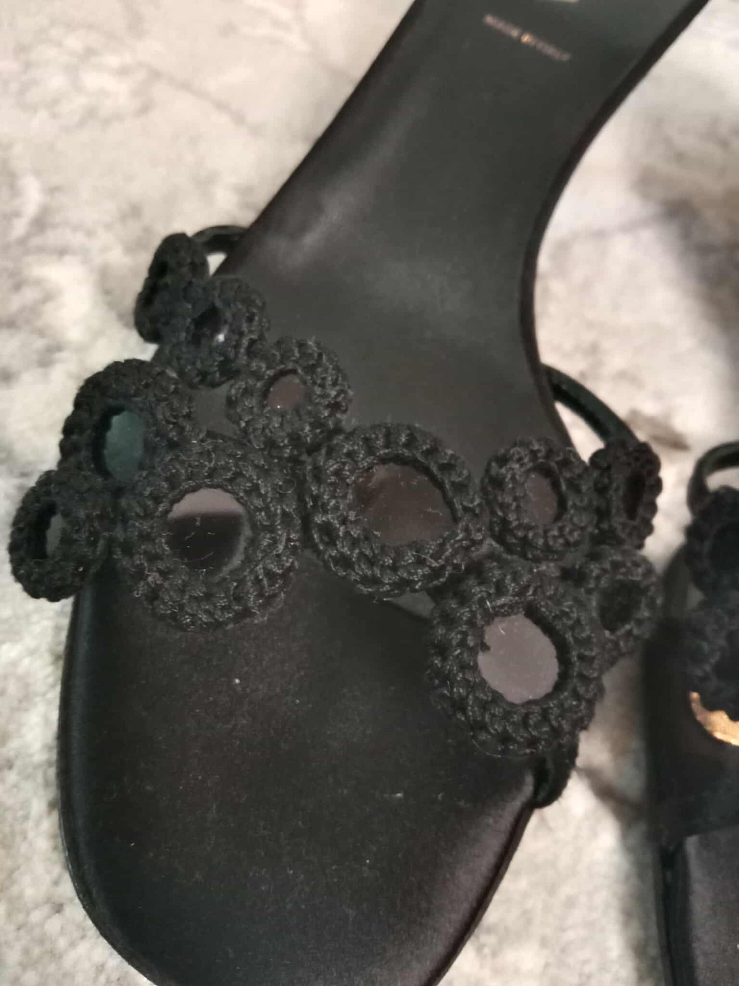 Prada Crochet & Sequin Black Kitten Heels Size 37 1/2