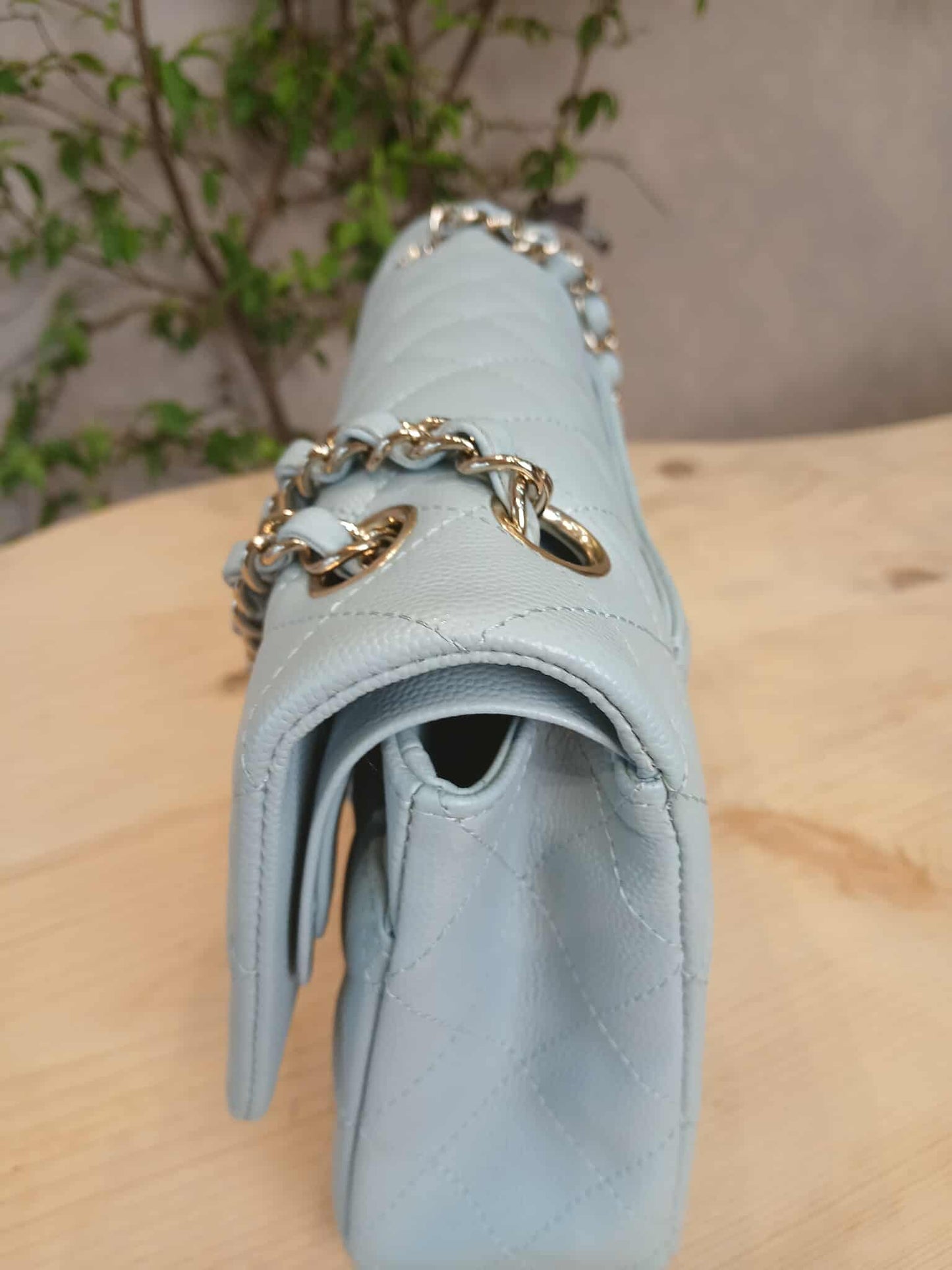 Chanel Quilted Double Flap Powder Blue Medium Caviar Microchipped