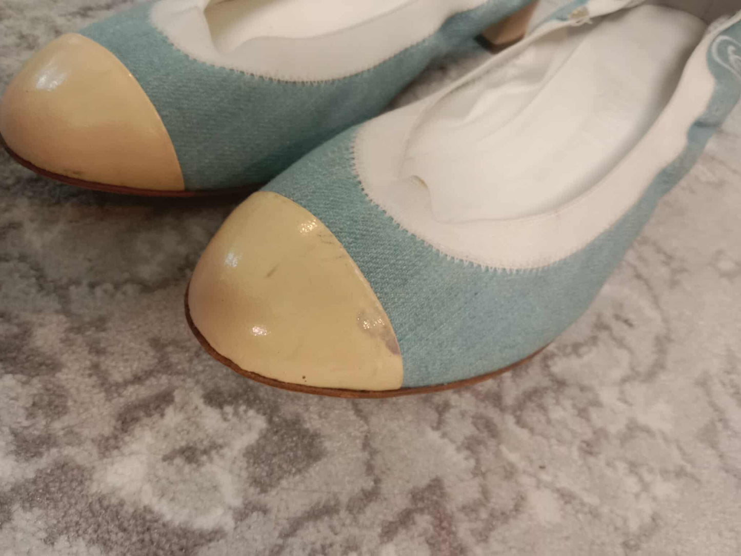 Chanel Coco Mark Ballerina Denim Pumps Size 37C