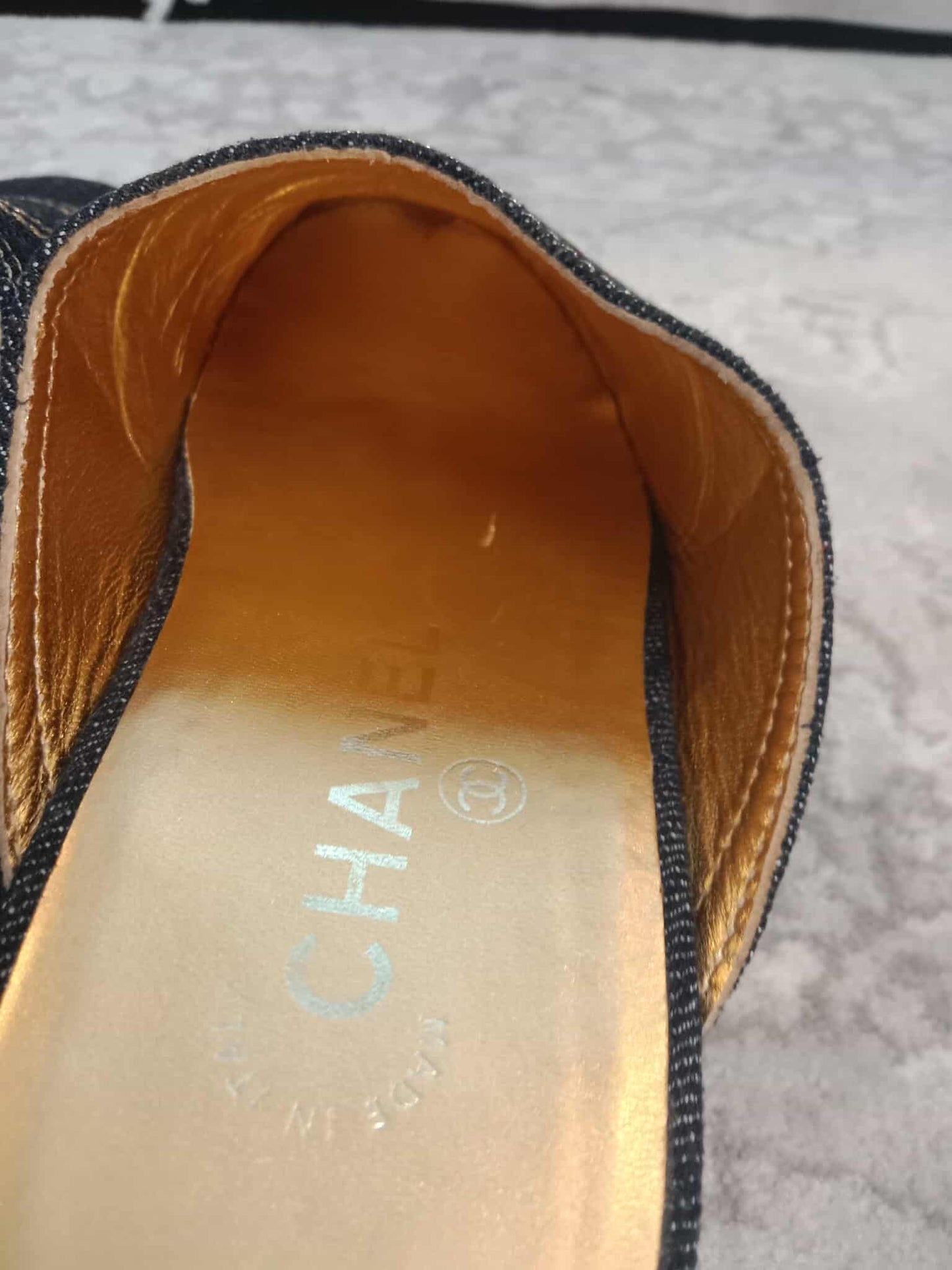 Chanel Sabot Coco Mark Denim Vintage Sandals Size 36