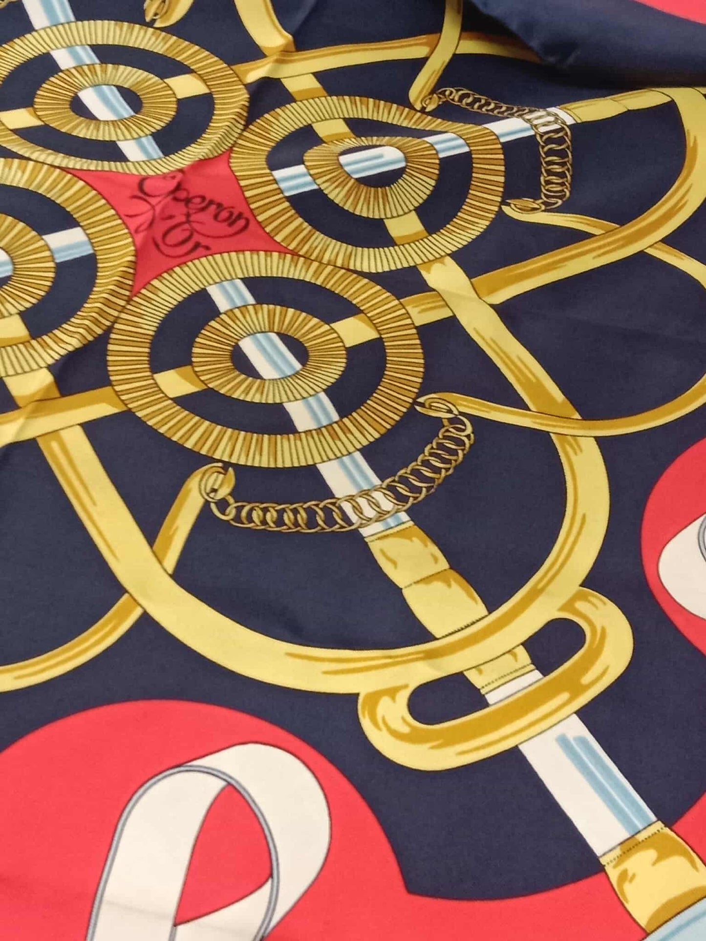 Hermes Carre 90 Eperon Dor Golden Spur Silk Scarf