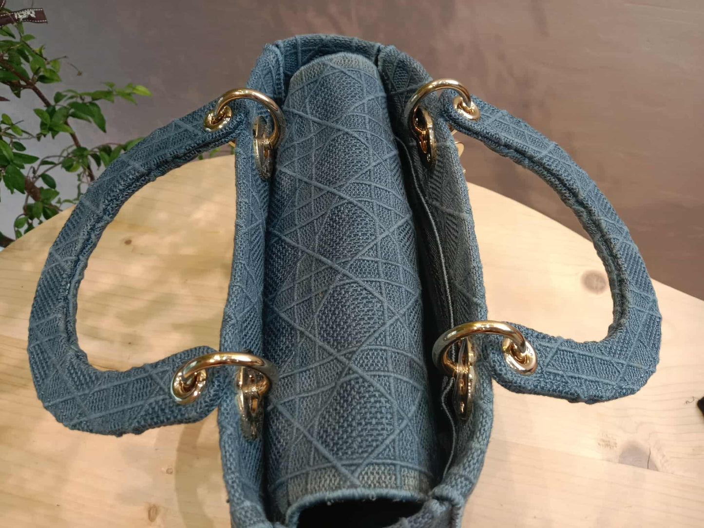 Dior Canvas Embroidered Cannage Medium Lady D-Lite Denim Blue