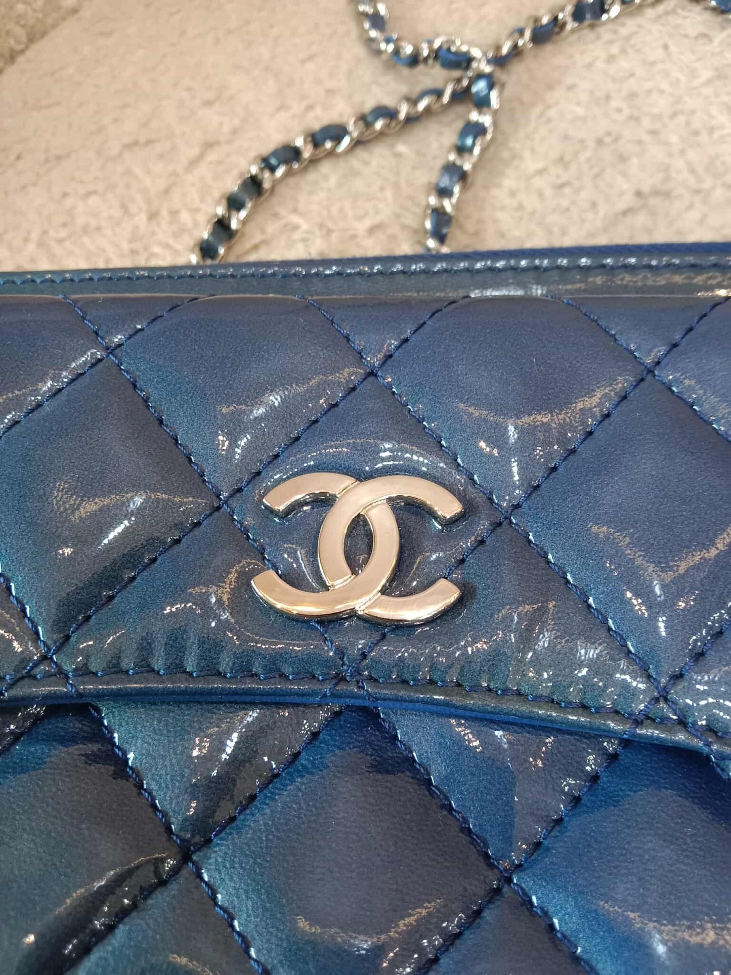 Chanel Blue Quilted Patent Leather Camera Bag Blue Series 20