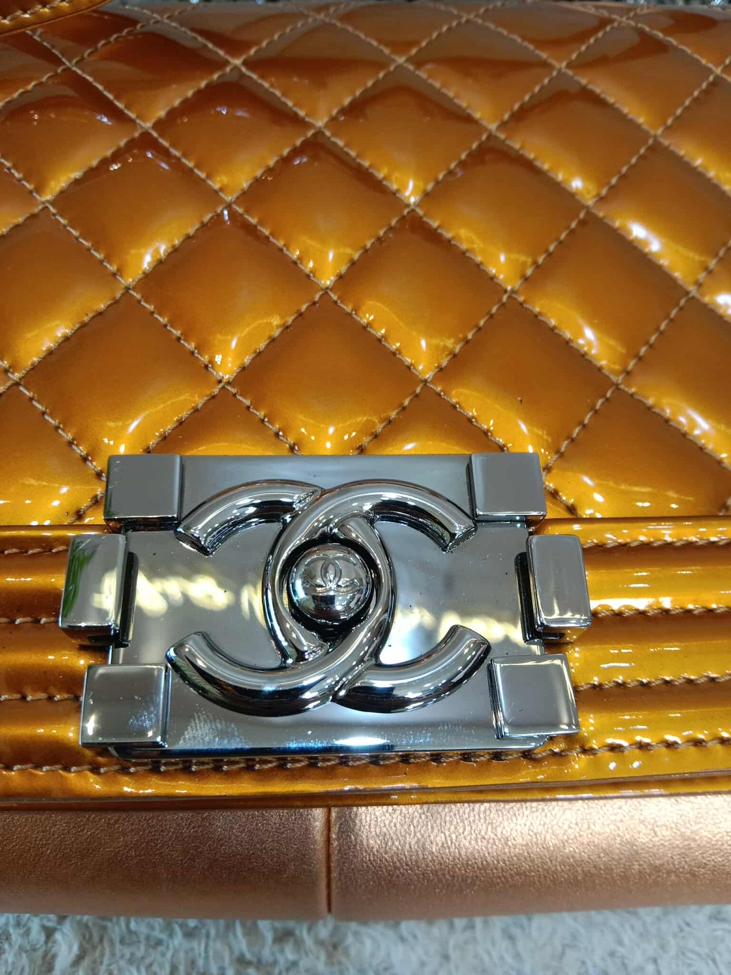Chanel Quilted Patent Leboy Bronze Series 19