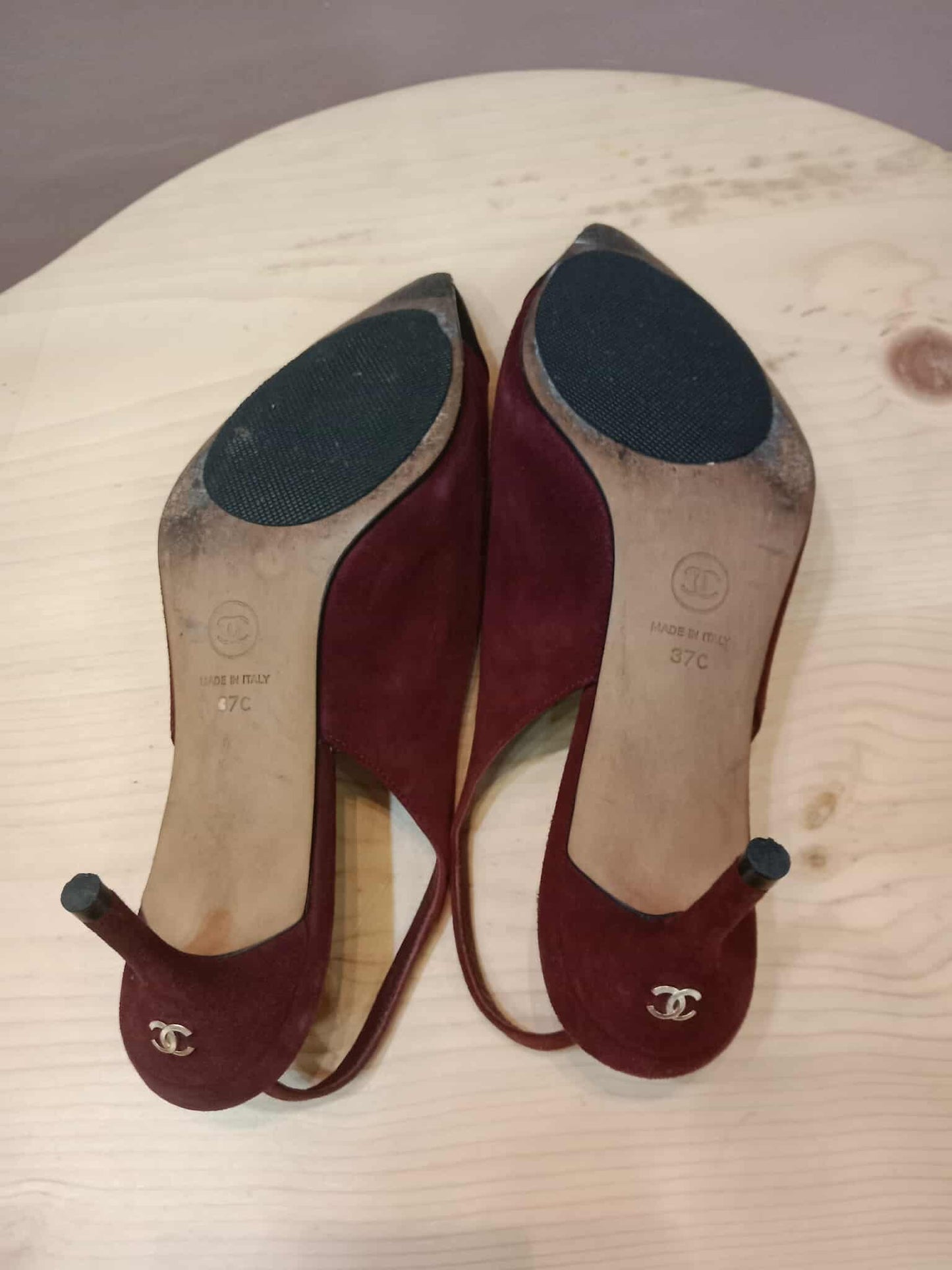 Chanel Suede Slingback Mules Maroon 37C