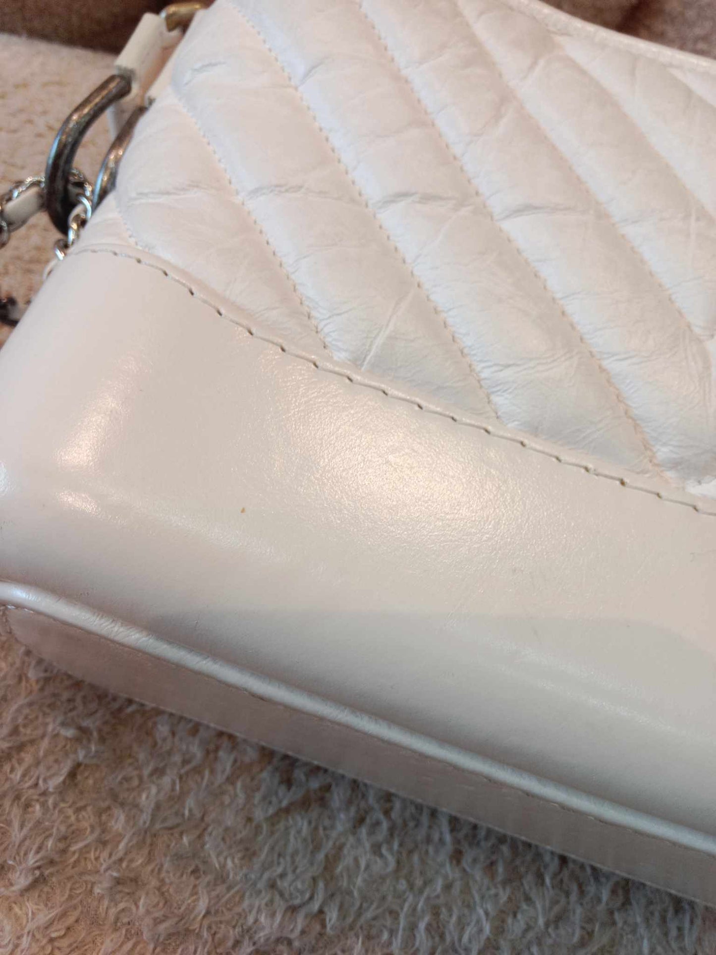 Chanel White Small Chevron Gabrielle Hobo Aged Calfskin Series 29