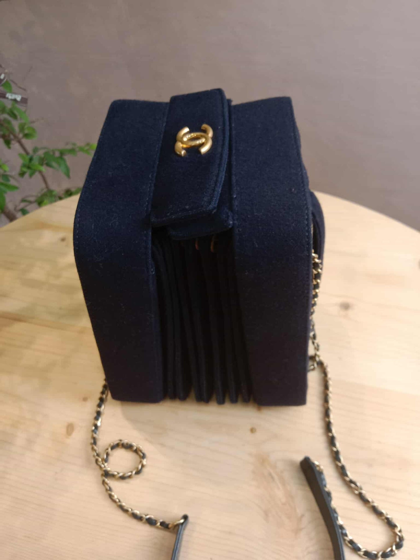 Chanel Paris-Hamburg Accordion Quilted Navy Blue Wool Aged Crossbody Runway Bag Series 25