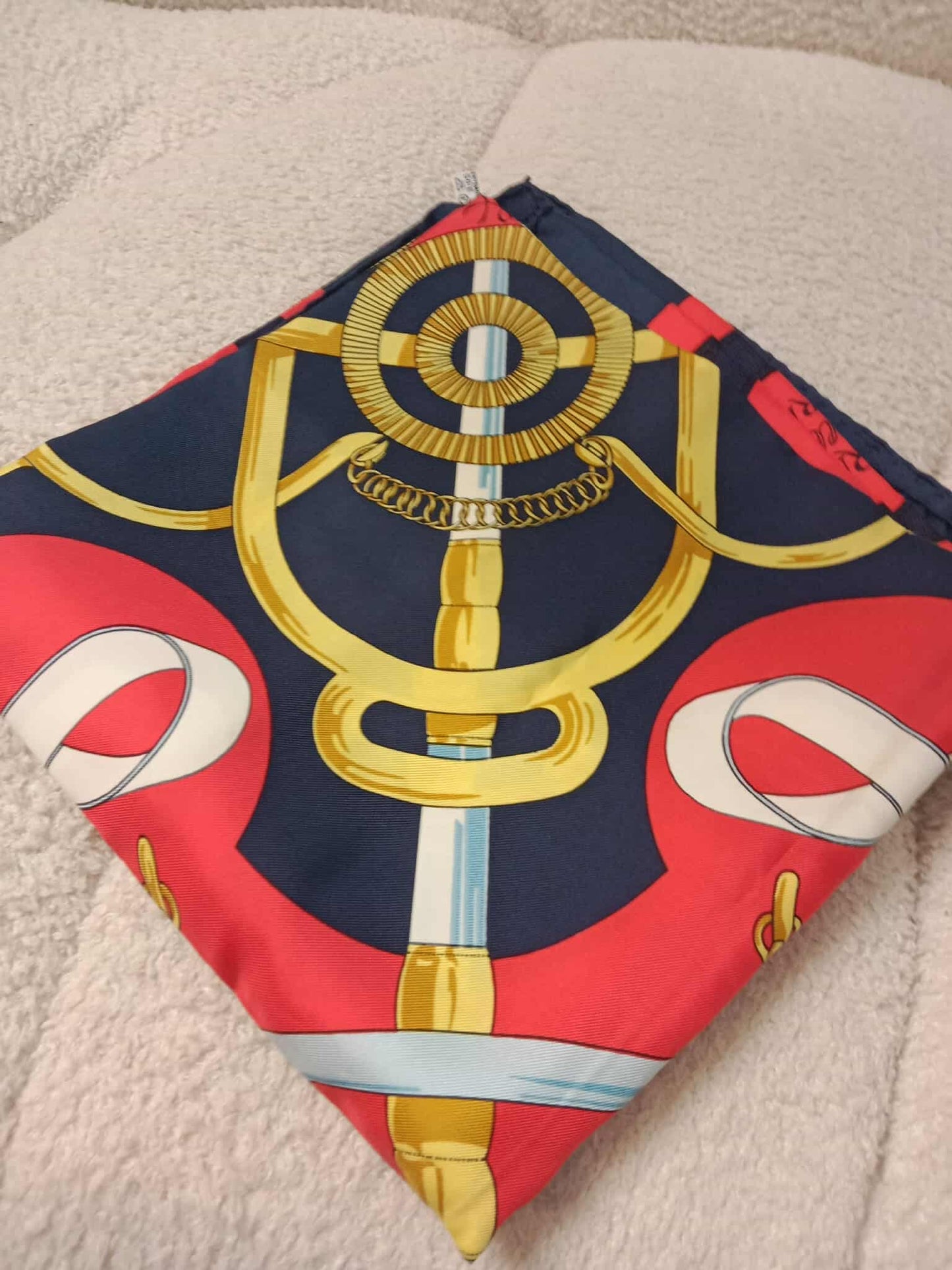 Hermes Carre 90 Eperon Dor Golden Spur Silk Scarf