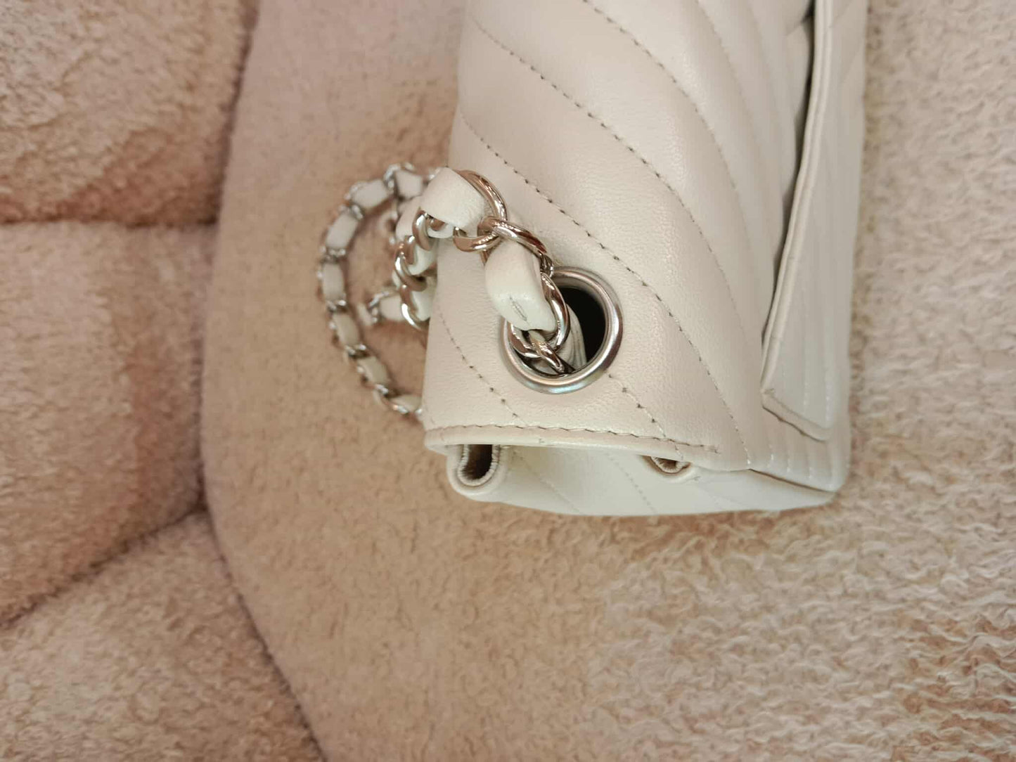Chanel Mini Square Ivory Chevron Lambskin Series 30
