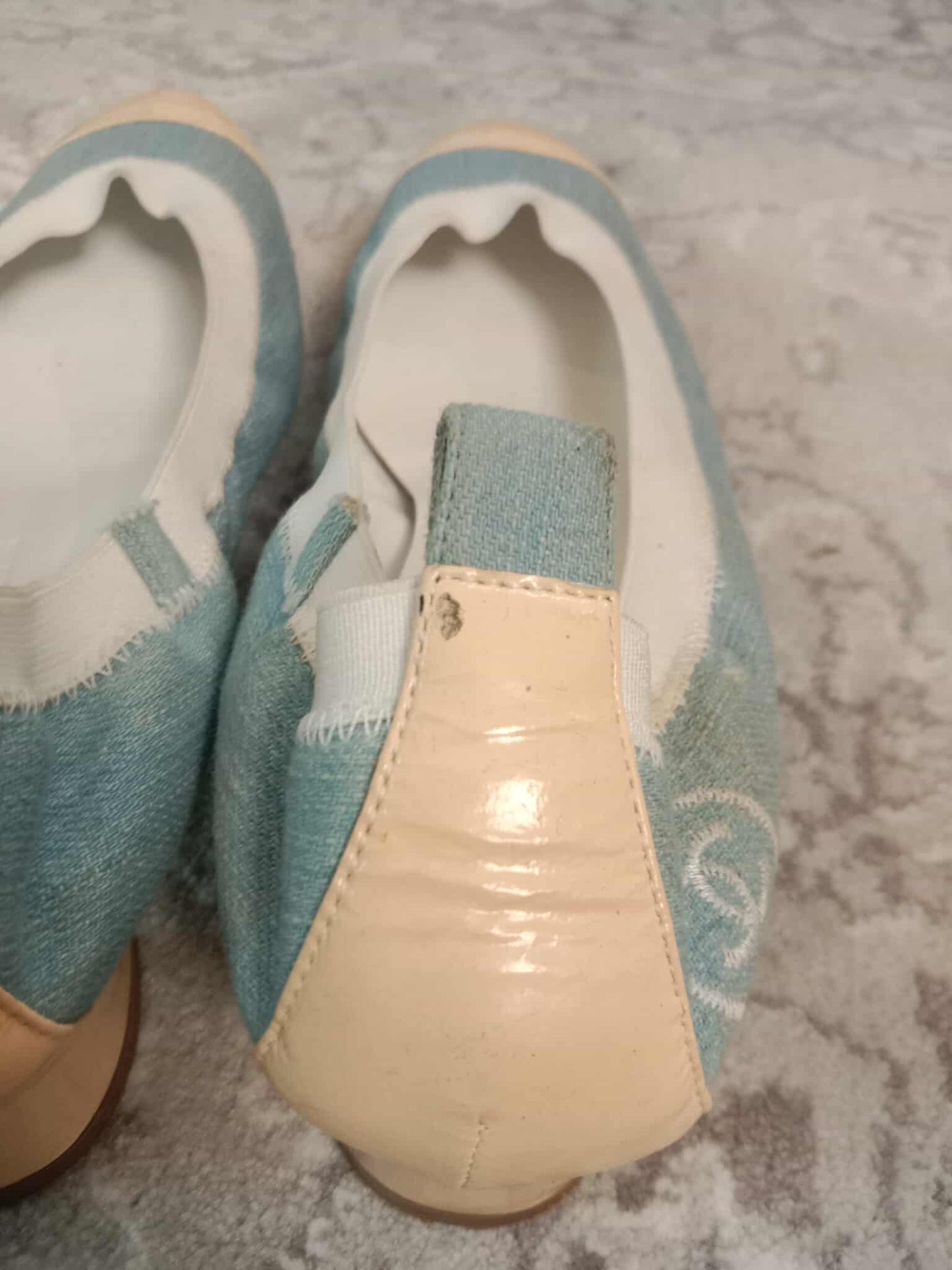 Chanel Coco Mark Ballerina Denim Pumps Size 37C