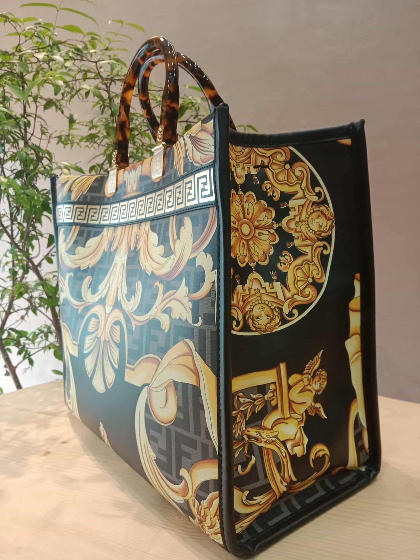 Fendi x Versace Fendace Baroque Print Sunshine Shopper Tote Satchel