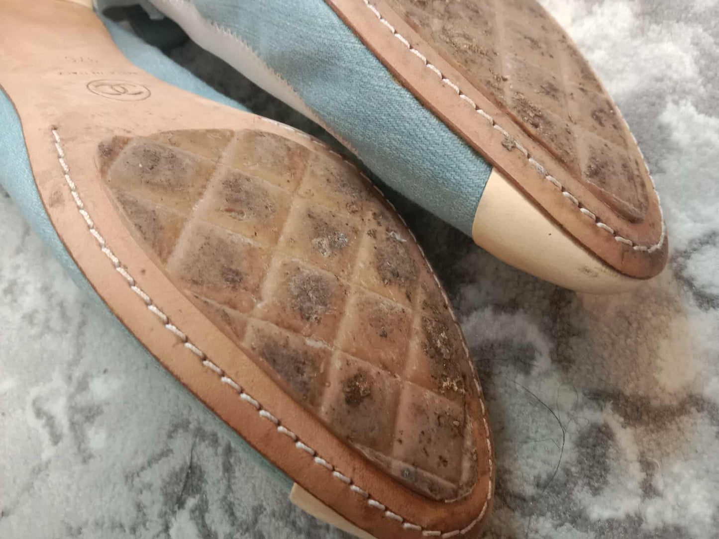 Chanel Coco Mark Ballerina Denim Pumps Size 37C