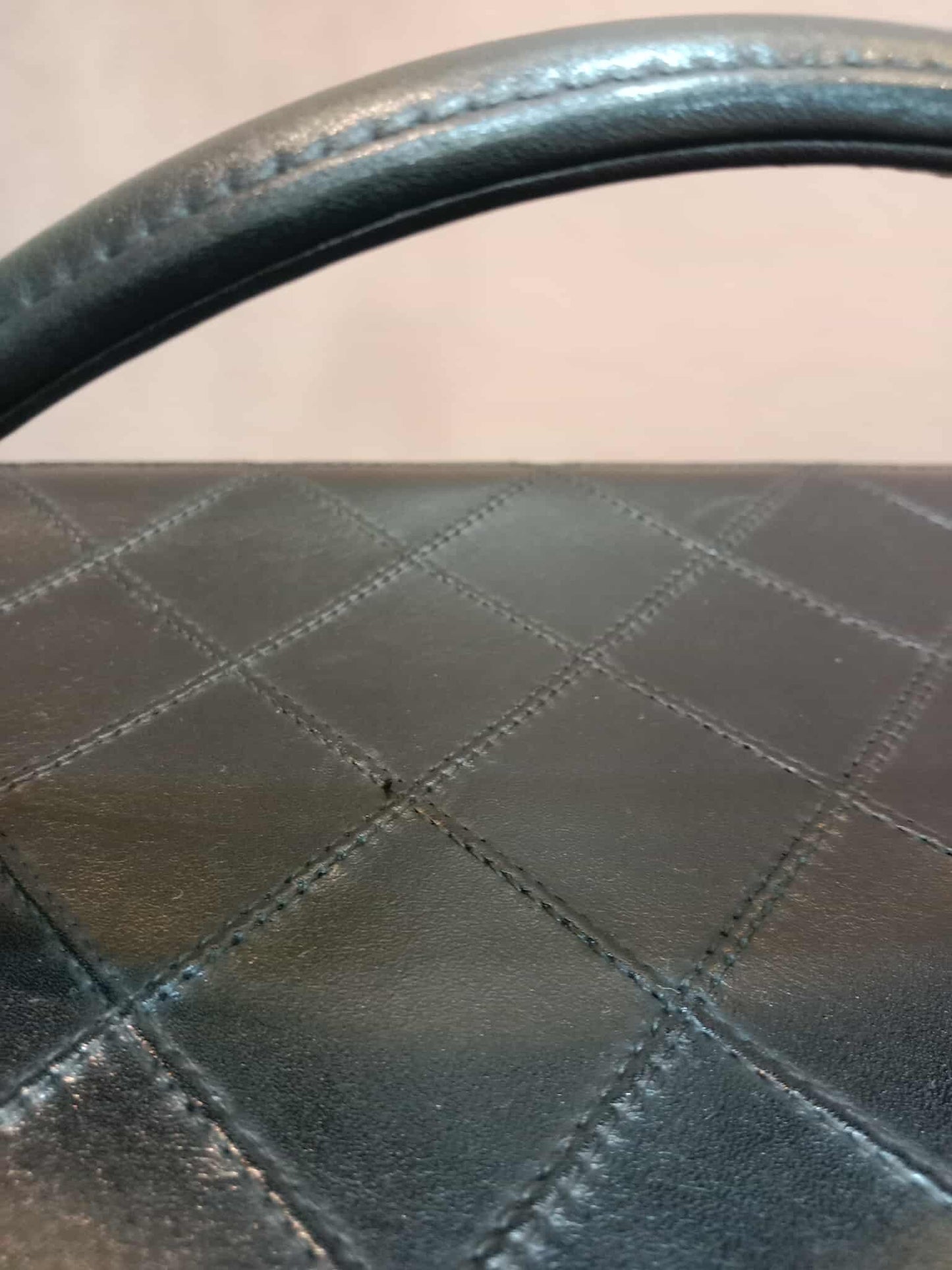 Chanel Vanity Black Leather Stitched Cosmetic Beauty Bag Series 2