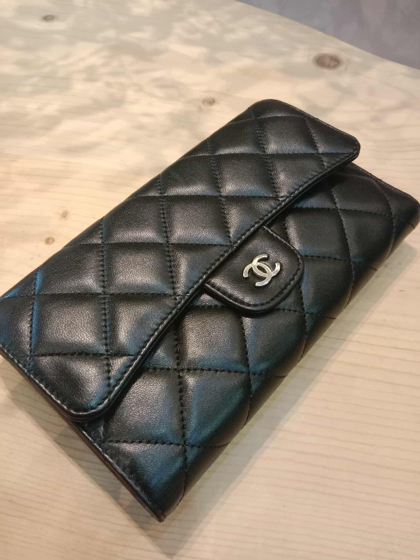 Chanel Black Lambskin Tri-Fold Long Wallet Series 13