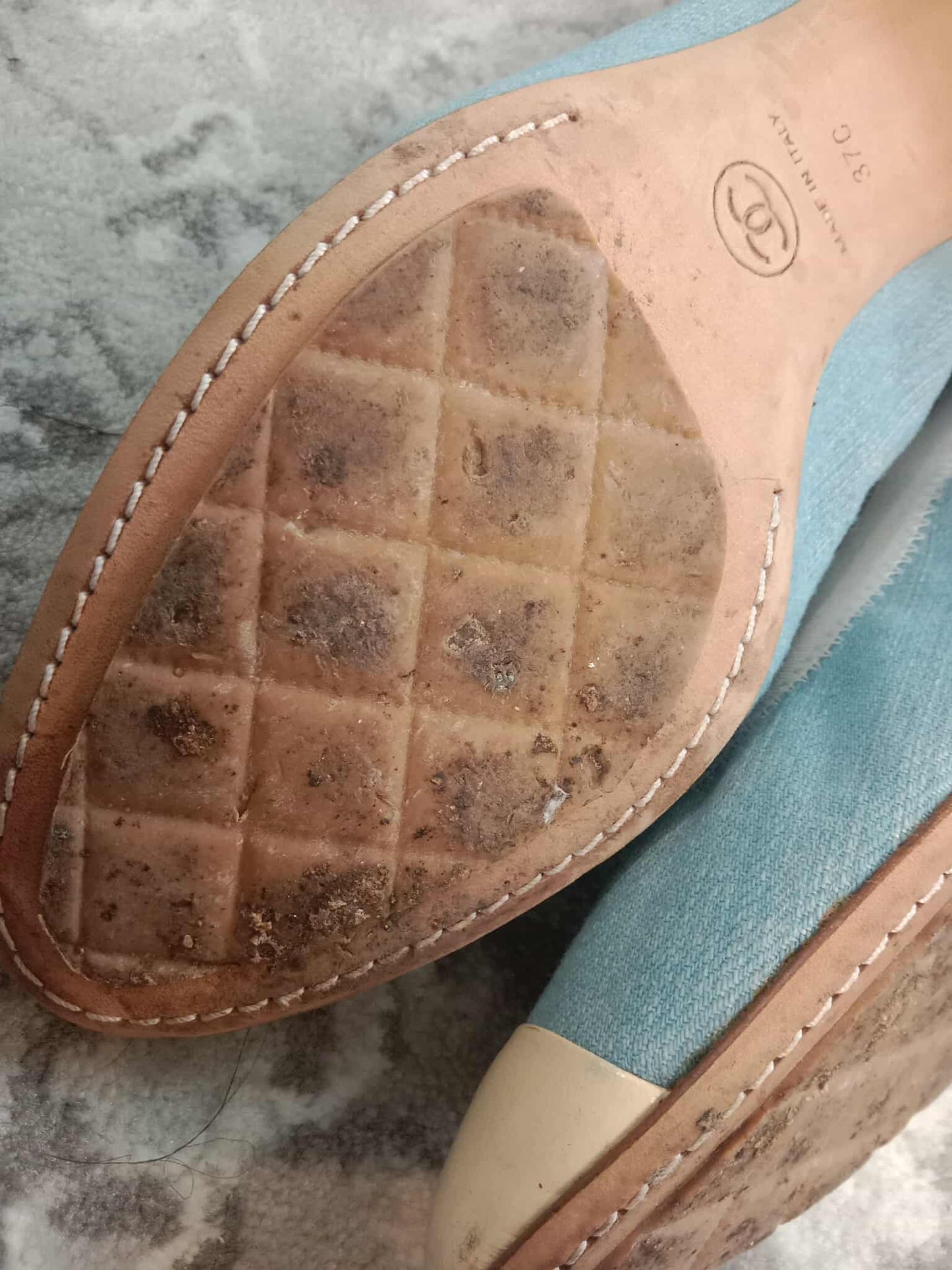 Chanel Coco Mark Ballerina Denim Pumps Size 37C