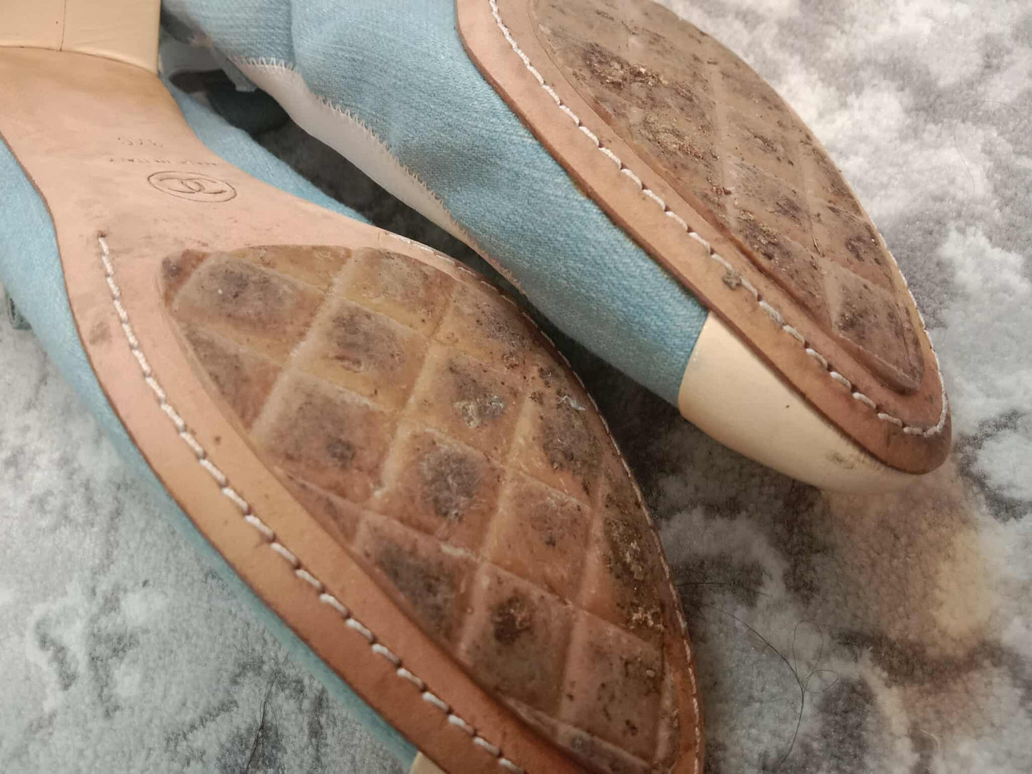 Chanel Coco Mark Ballerina Denim Pumps Size 37C