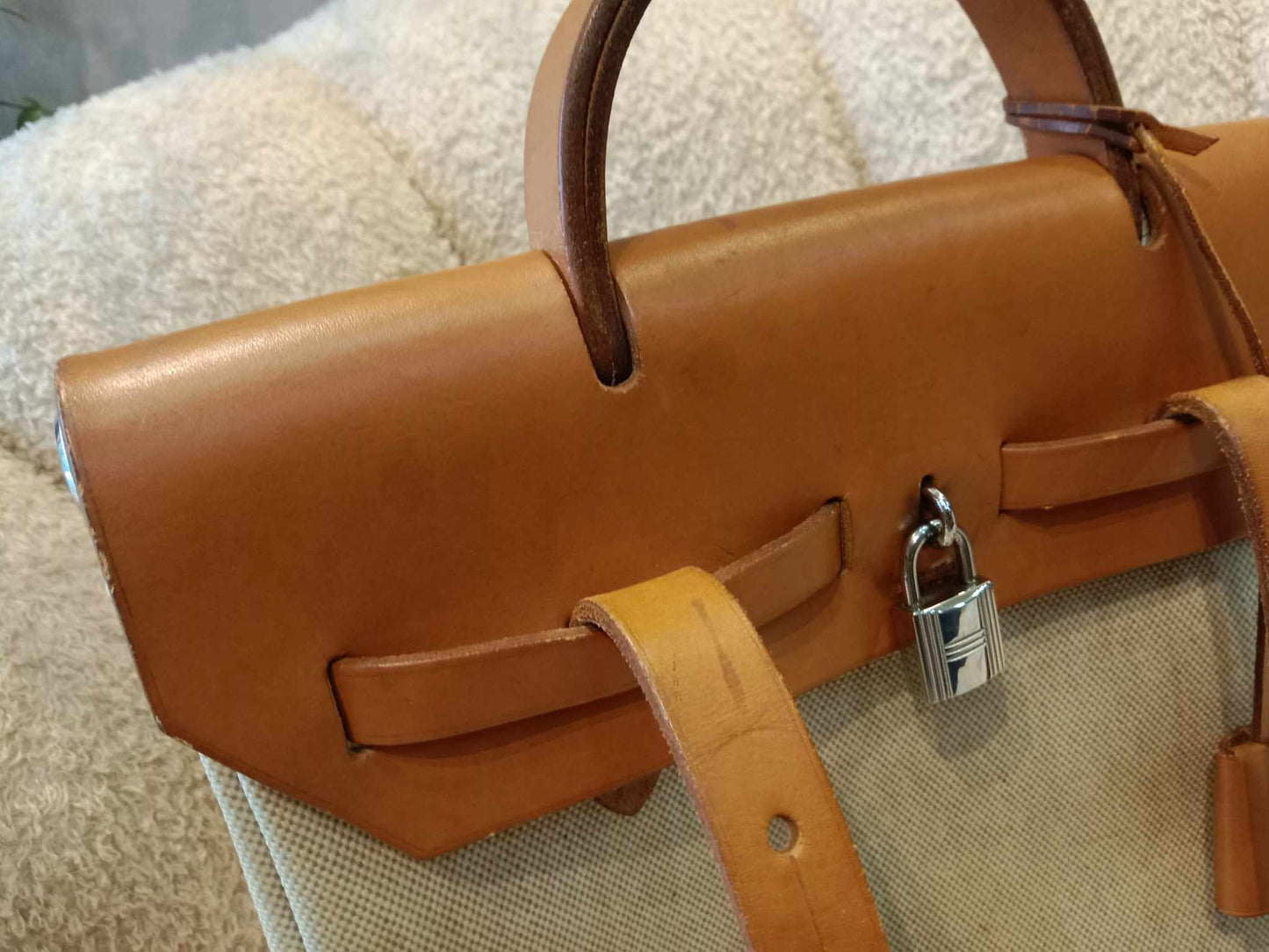 Hermes Herbag Canvas Beige/Brown Stamp B Square 1998
