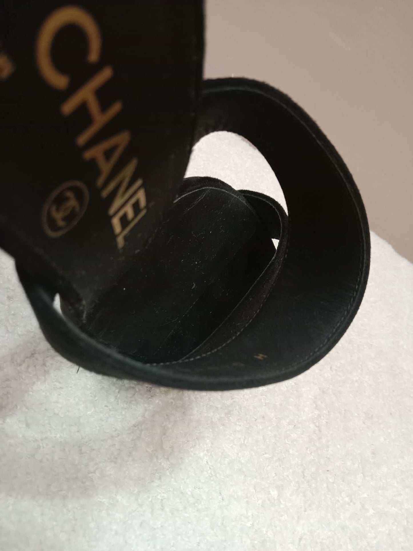 Chanel Pearl Heel Mules Black Suede with Pearl Embedded Heels Size 36