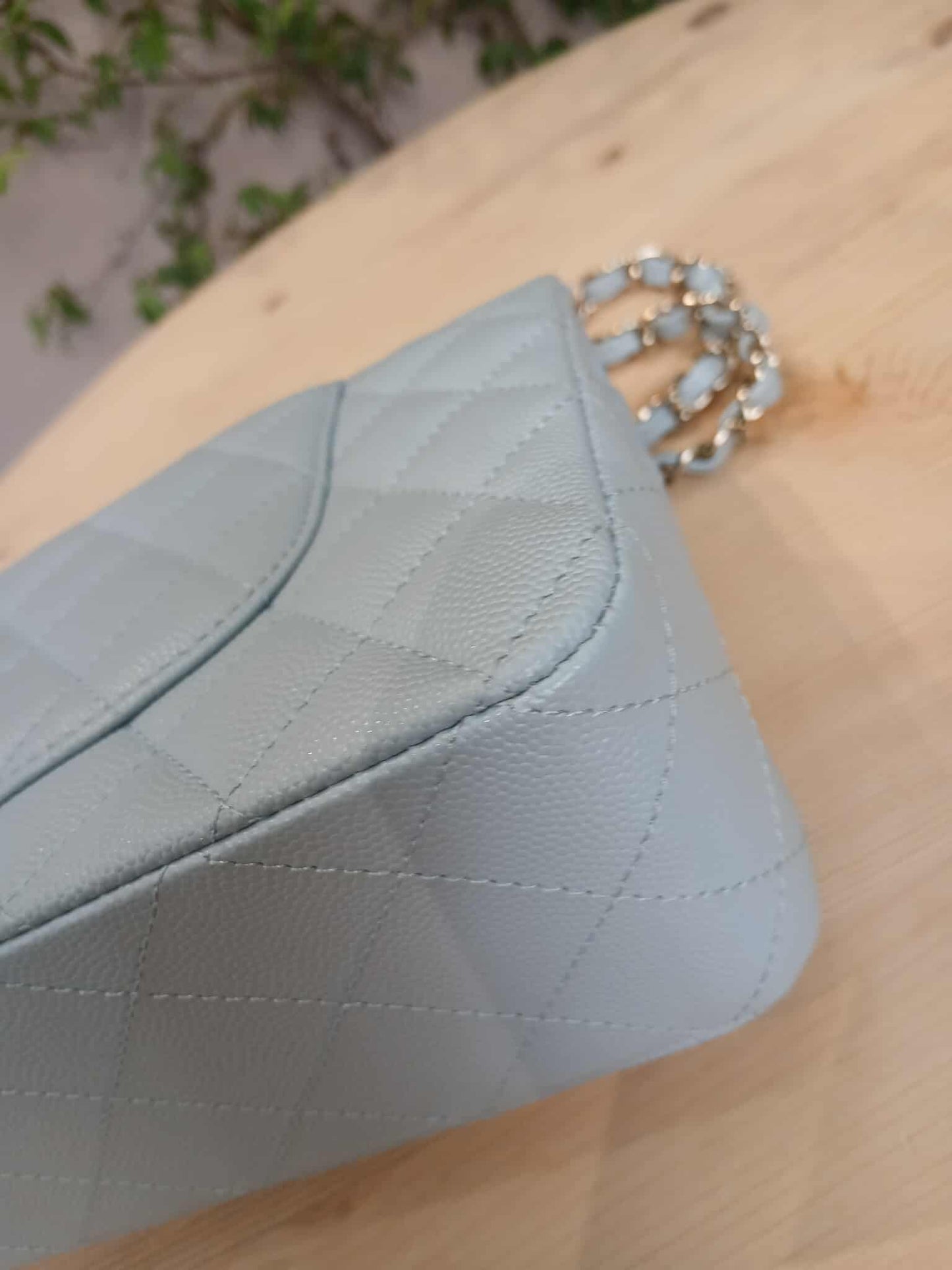 Chanel Quilted Double Flap Powder Blue Medium Caviar Microchipped