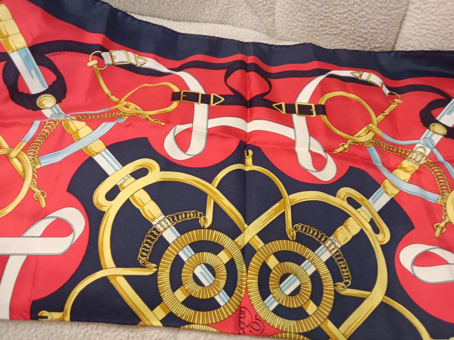 Hermes Carre 90 Eperon Dor Golden Spur Silk Scarf