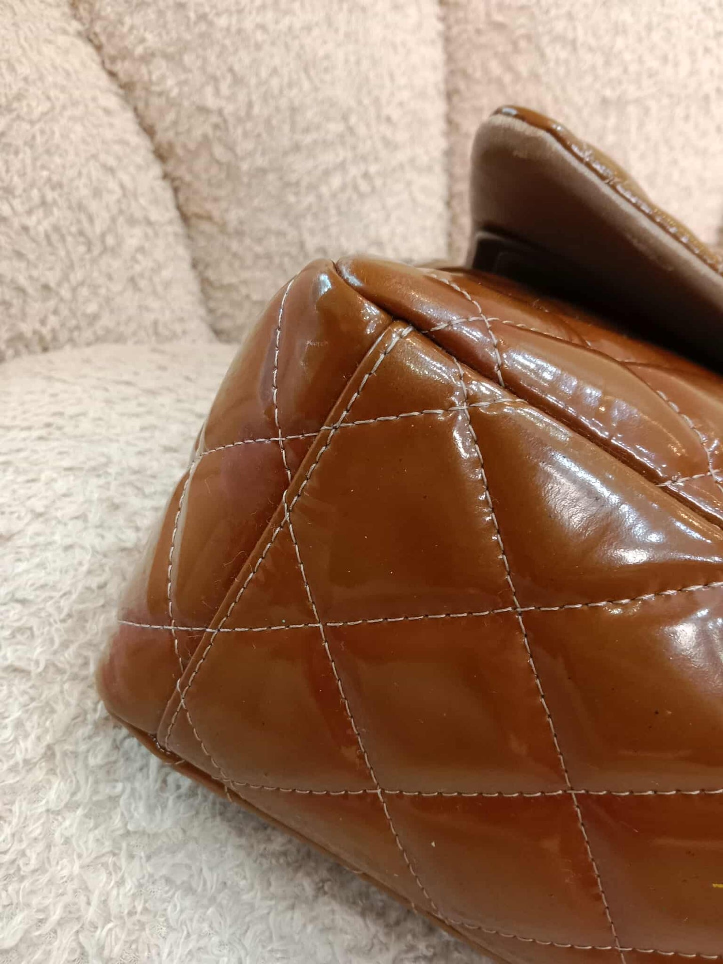 Chanel Quilted Maxi Double Flap Patent Tan Series 15
