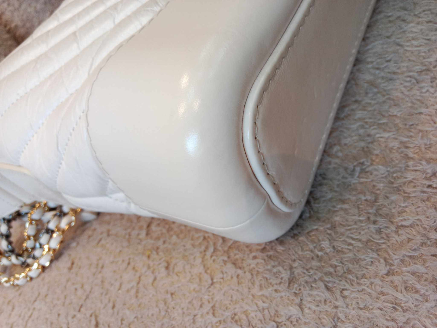 Chanel White Small Chevron Gabrielle Hobo Aged Calfskin Series 29