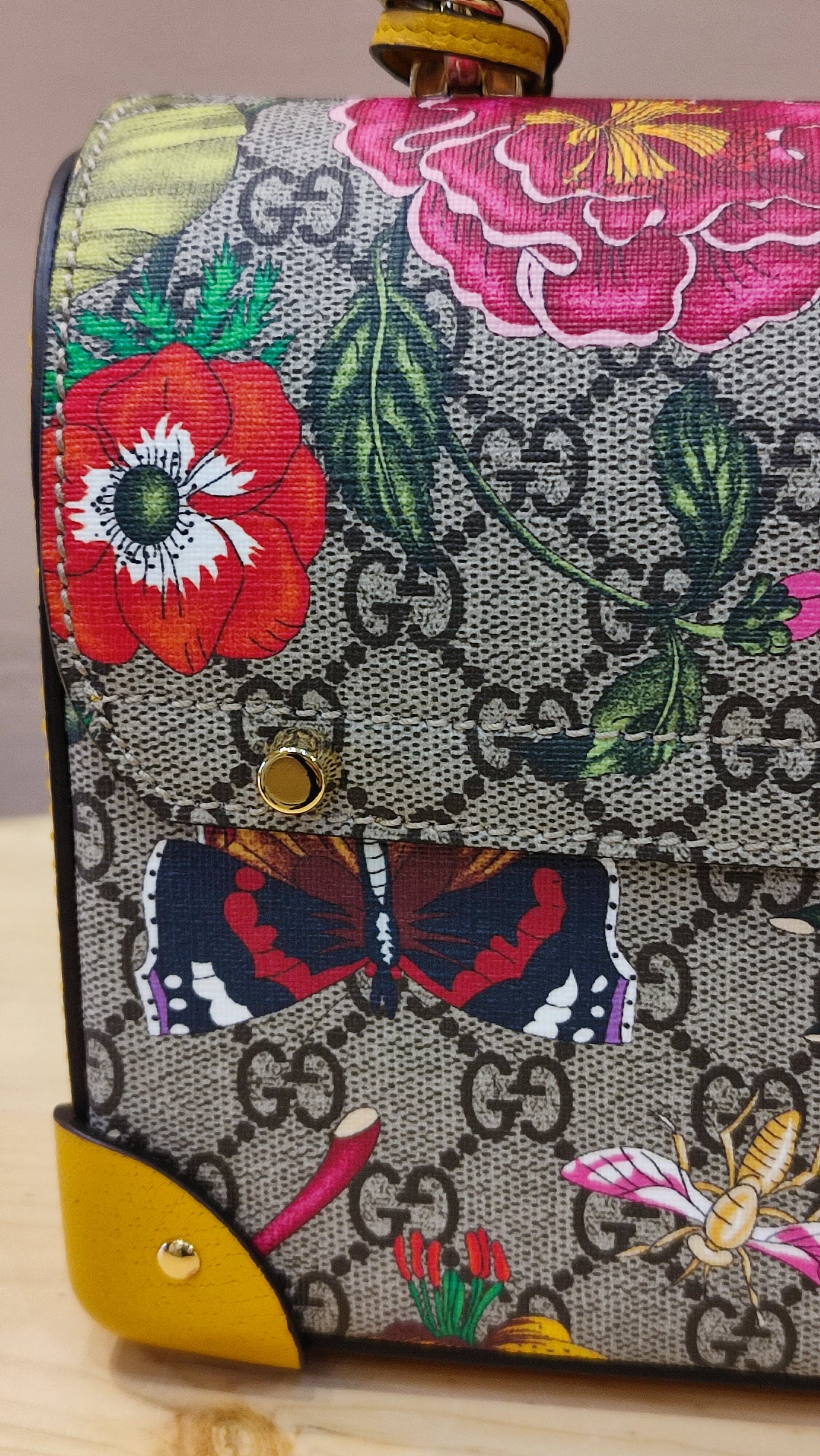 Gucci GG Floral Bamboo Bag Yellow