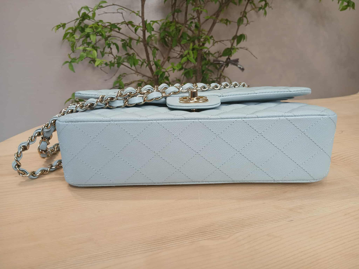 Chanel Quilted Double Flap Powder Blue Medium Caviar Microchipped