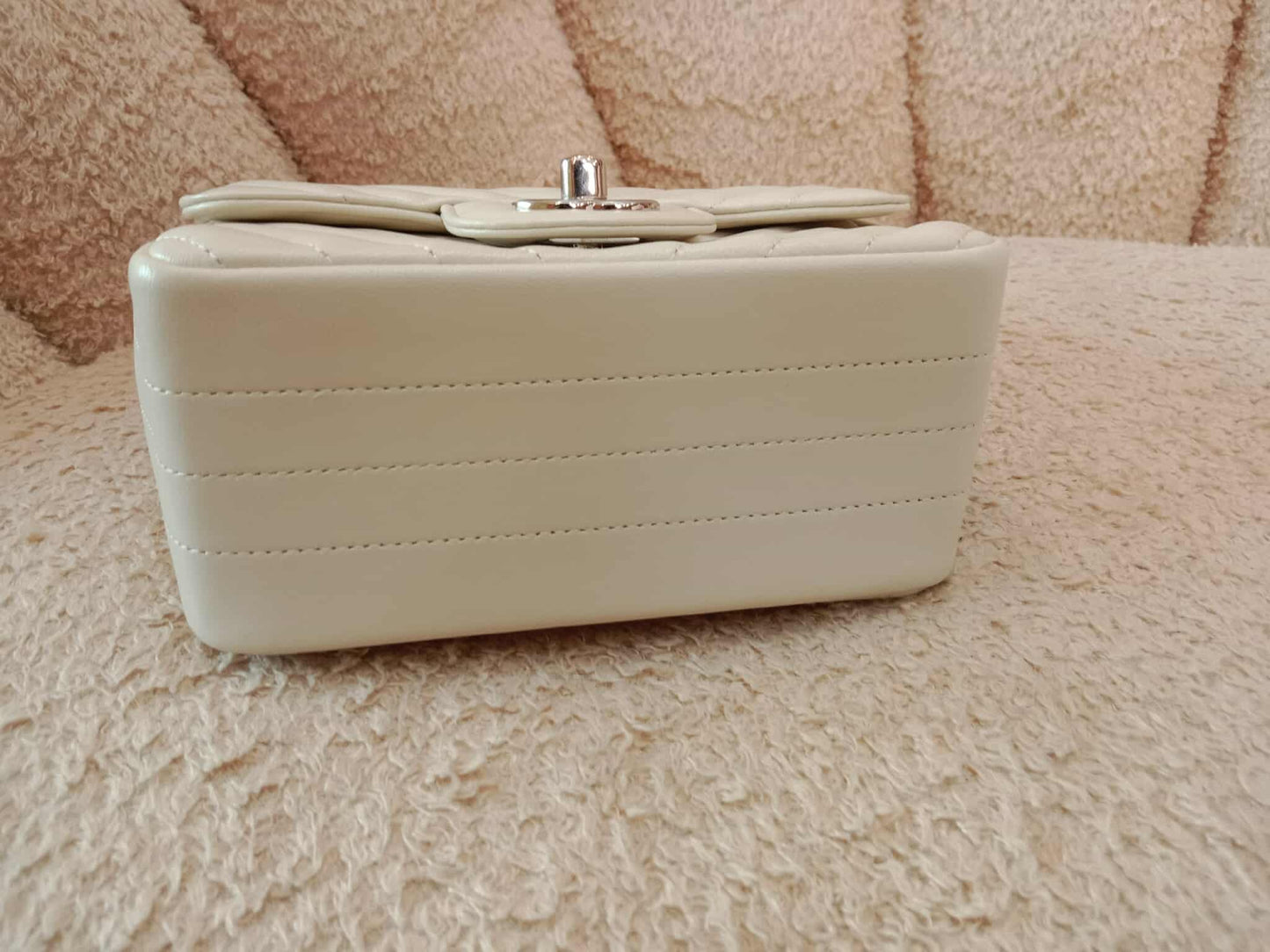 Chanel Mini Square Ivory Chevron Lambskin Series 30
